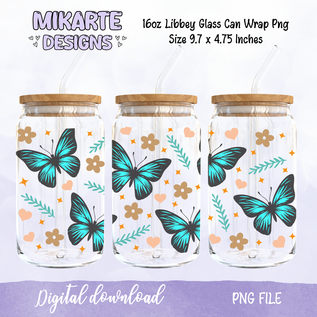 Butterfly | 16oz Glass Can PNG Digital Design