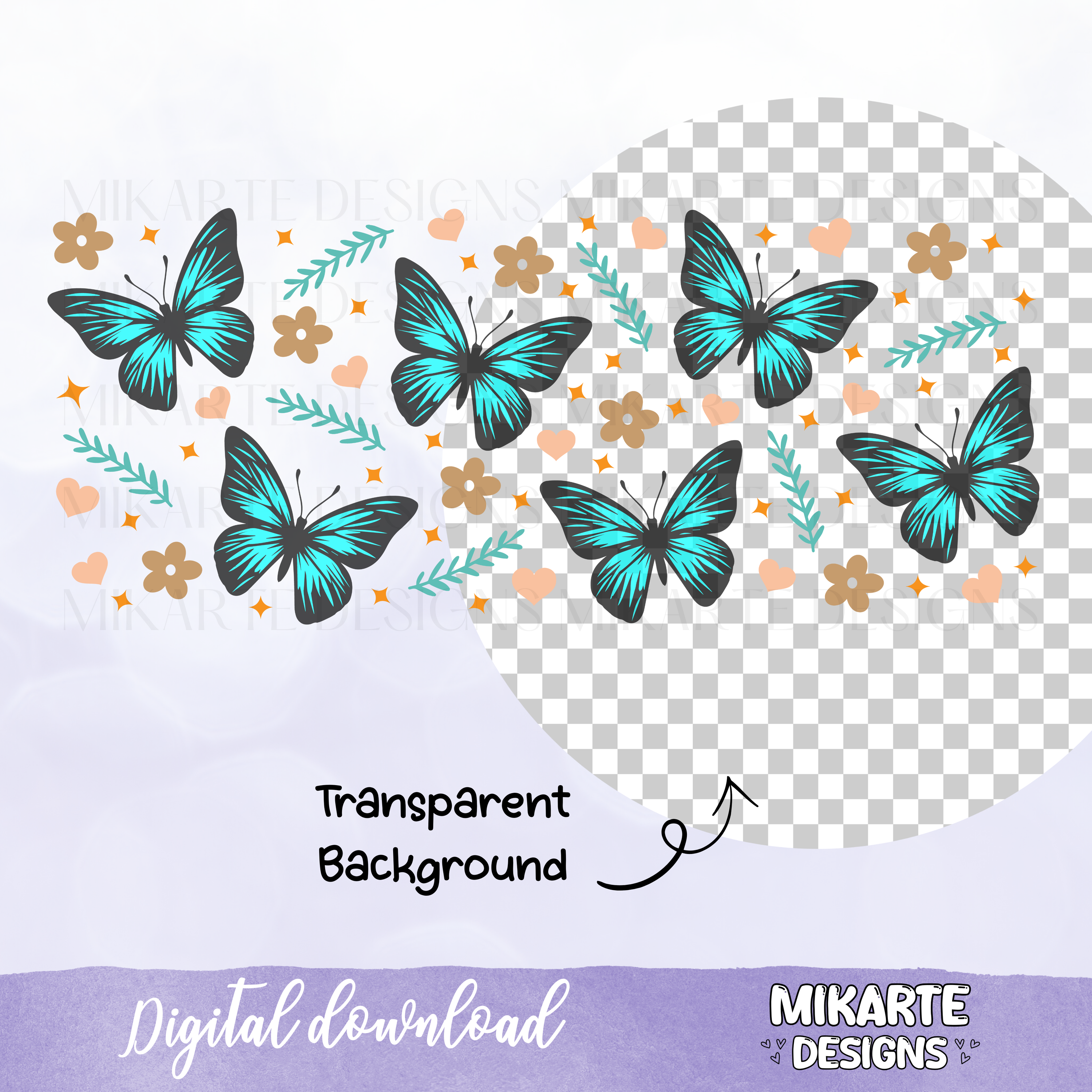 Mariposa | Diseño Digital PNG Vaso de Vidrio de 16oz