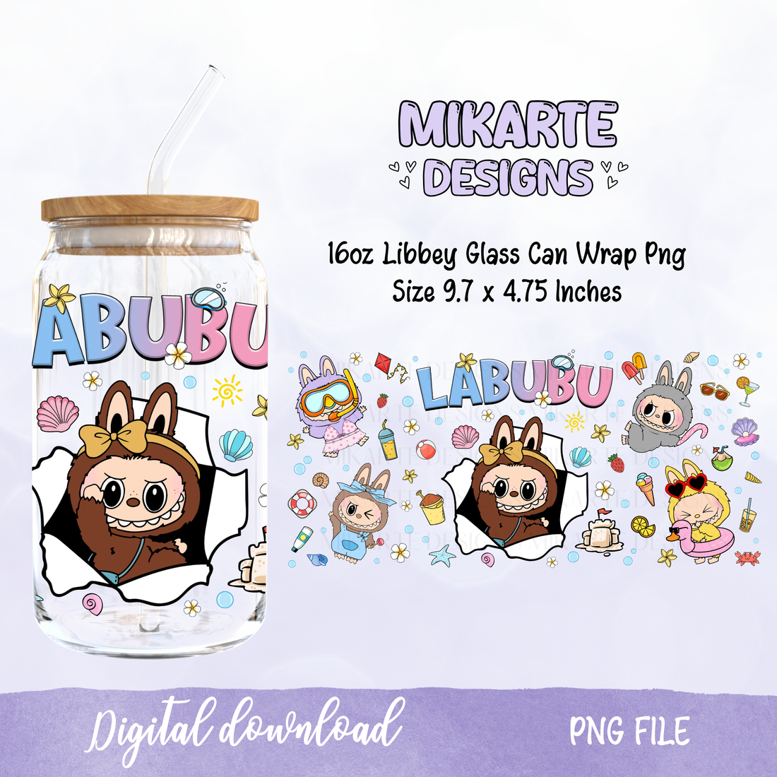 Summer Bubu | 16oz Glass Can PNG Digital Design