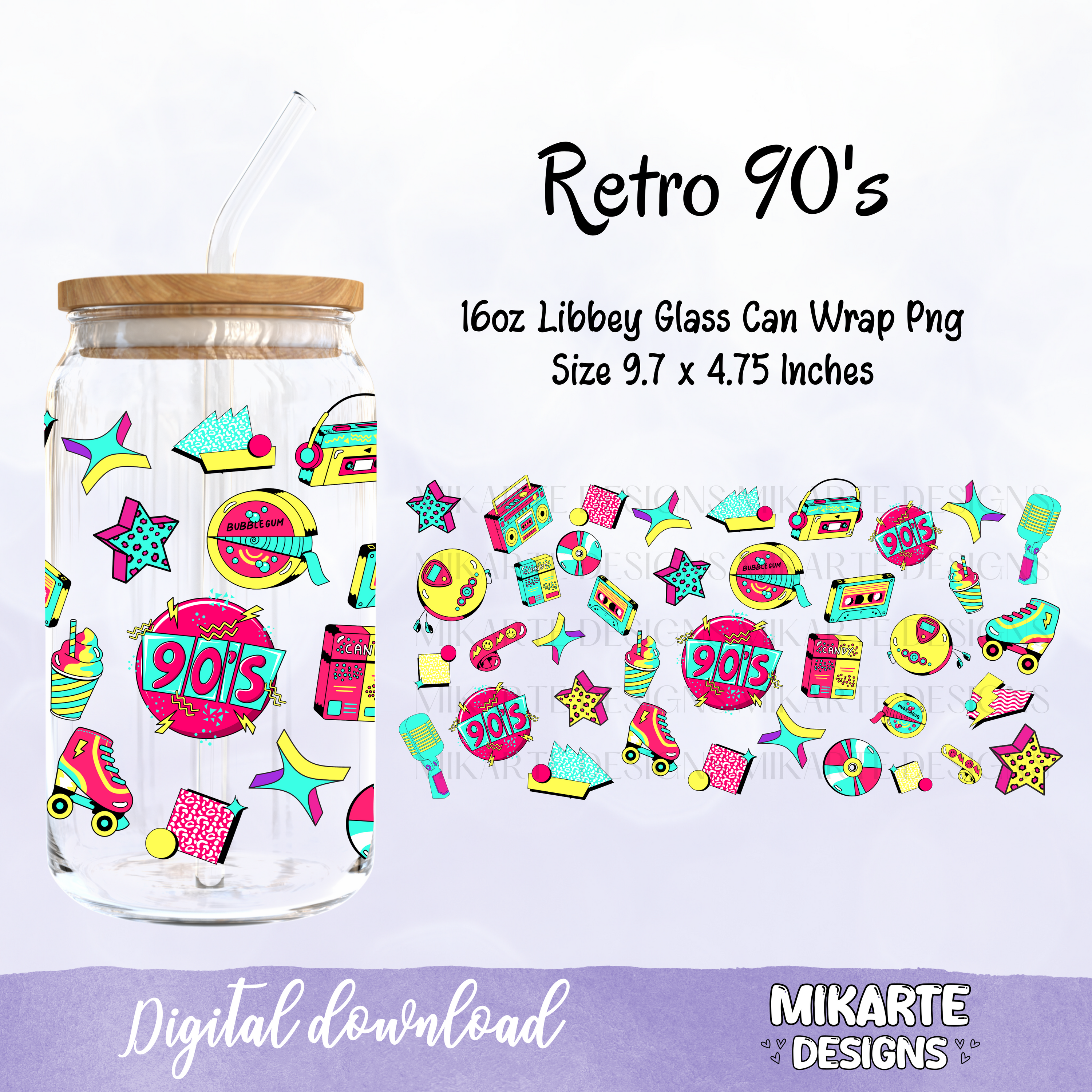 Retro de los 90 | Diseño digital PNG para vaso de 16oz