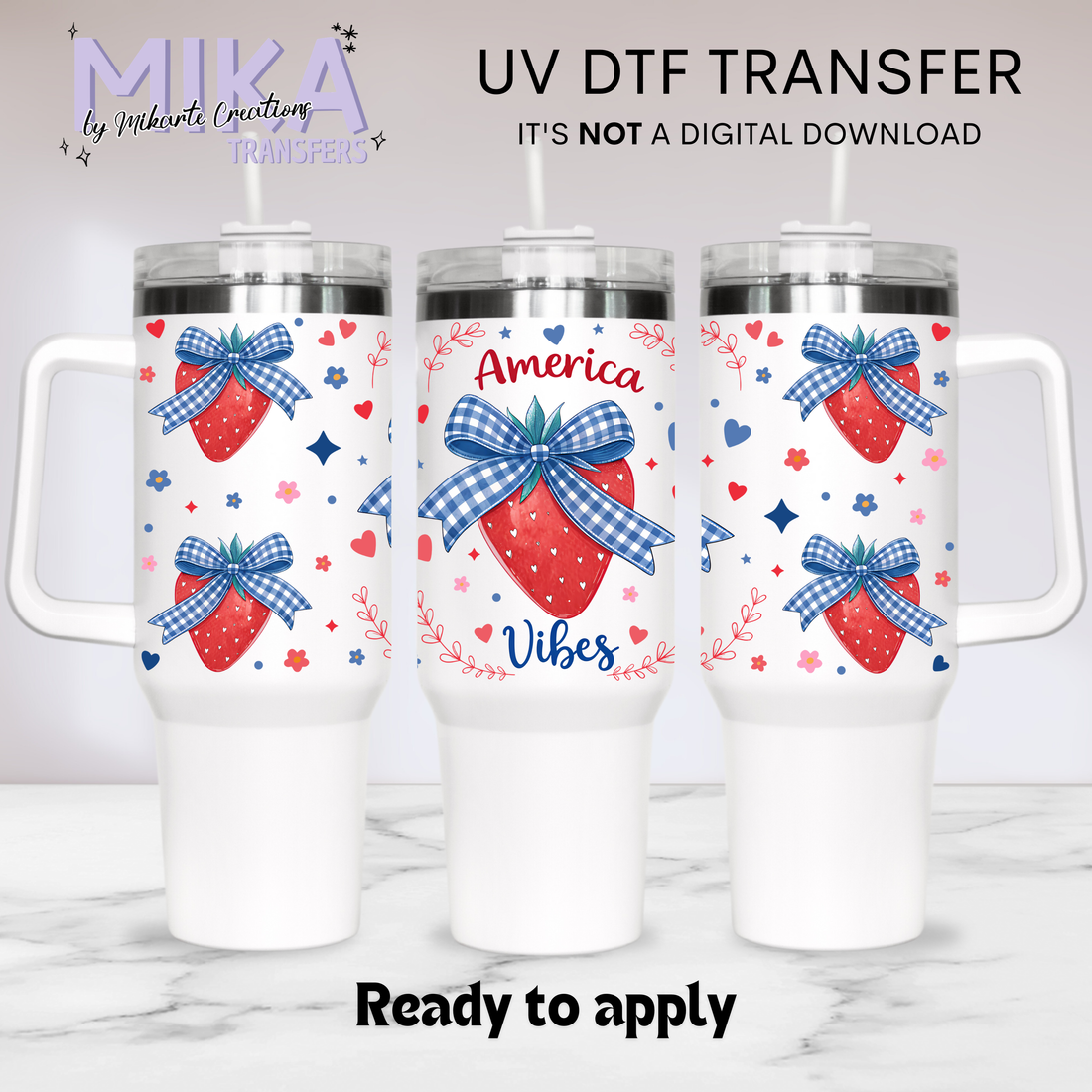 4th Strawberry Bows | UV DTF 40oz Tumber