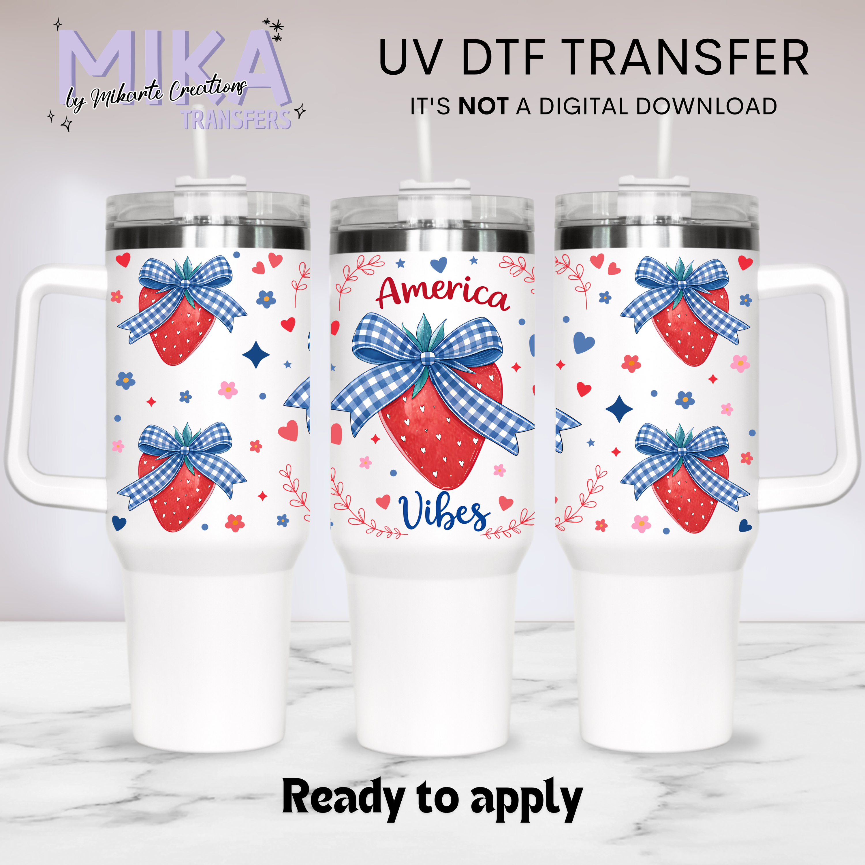 4th Strawberry Bows | UV DTF 40oz Tumber