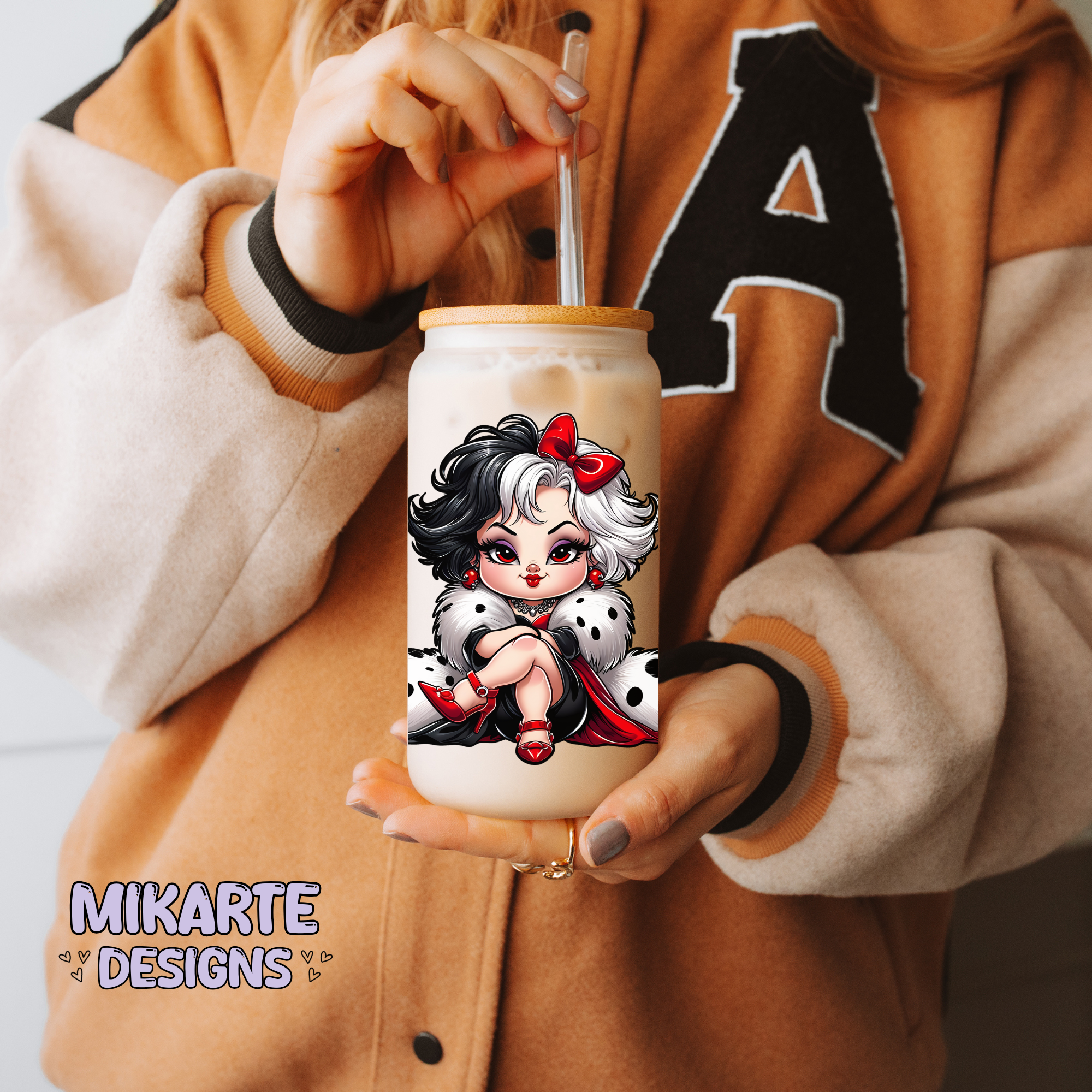 Cruella Malvada | Diseño Digital PNG para Vaso de Vidrio de 16oz