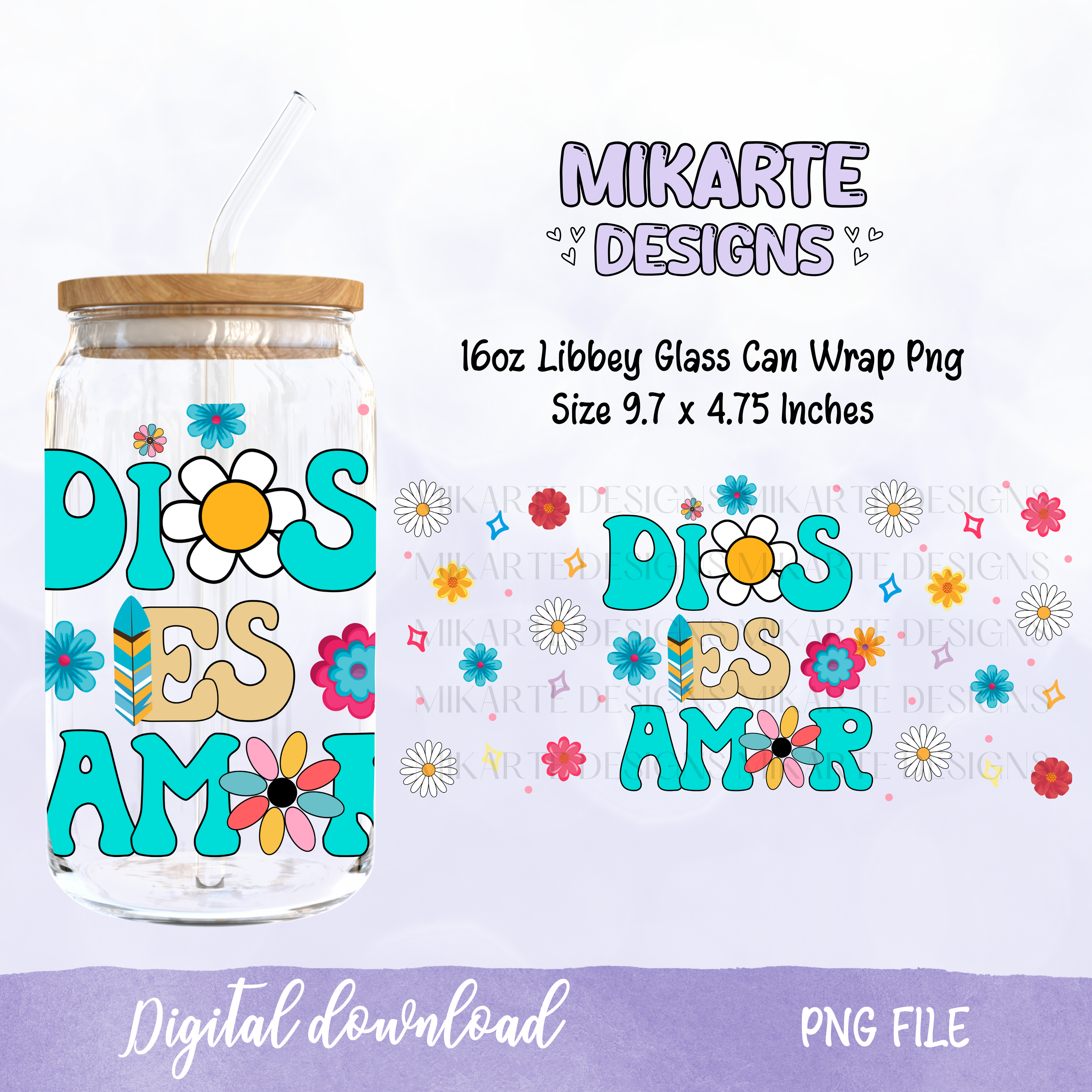 Dios es Amor | Diseño digital PNG de vaso de vidrio de 16oz