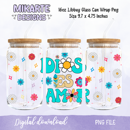 Dios es Amor | 16oz Glass Can PNG Digital Design