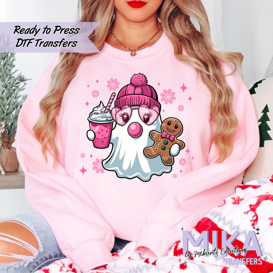 Pink Christmas Ghost | DTF transfers