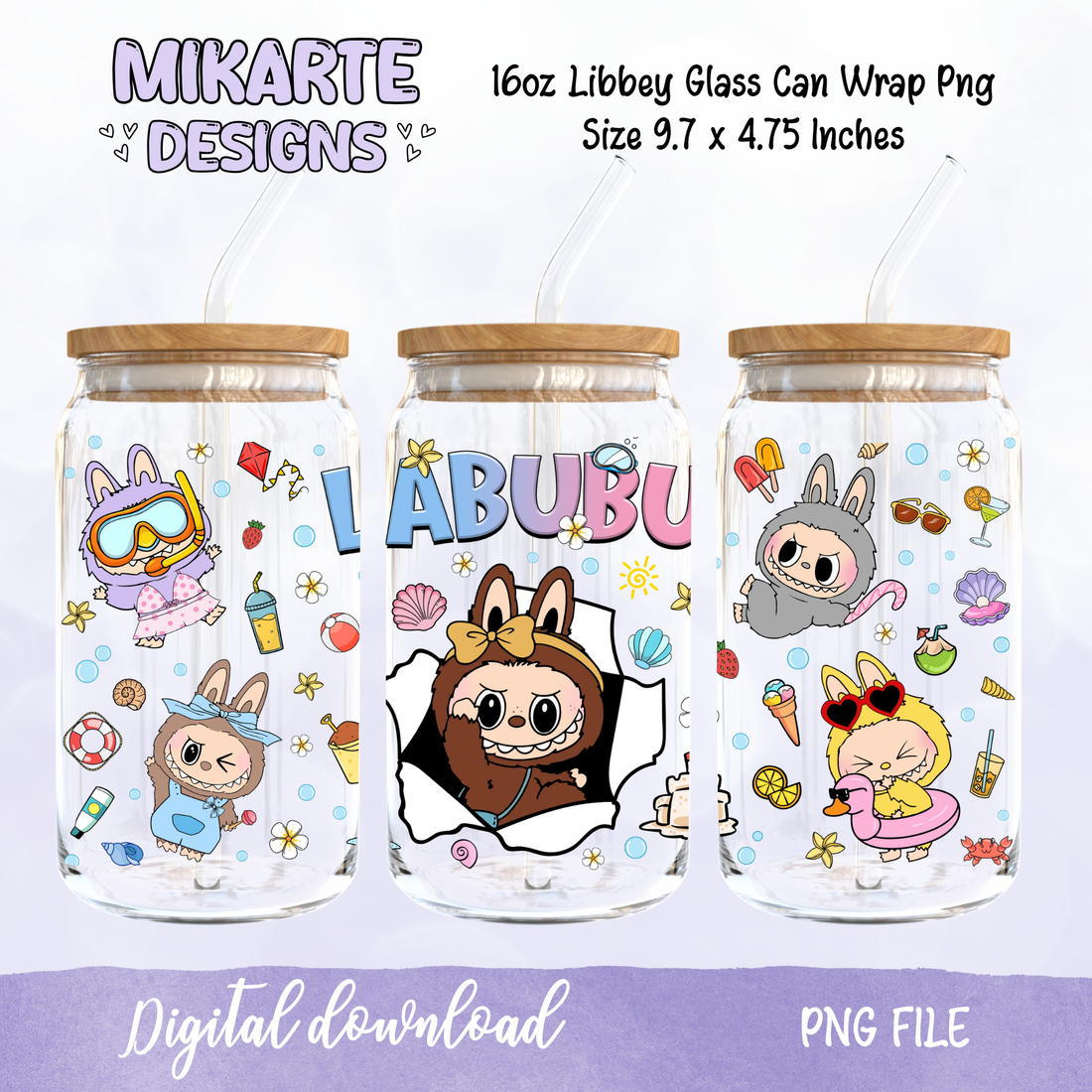 Summer Bubu | 16oz Glass Can PNG Digital Design