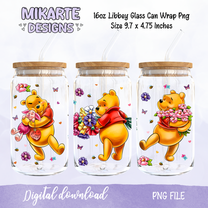 Spring Bear flower | 16oz Glass Can PNG Digital Design