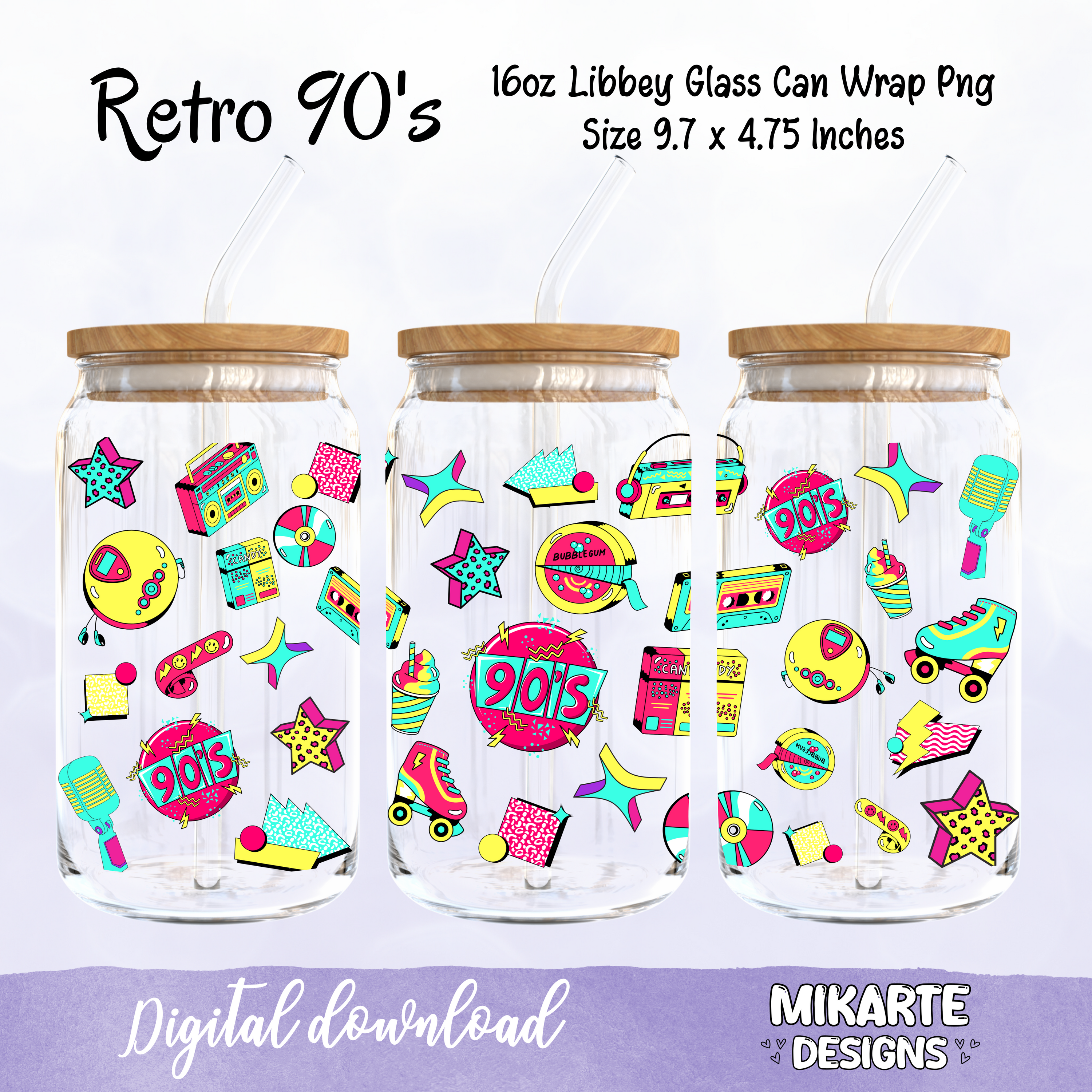 Retro de los 90 | Diseño digital PNG para vaso de 16oz
