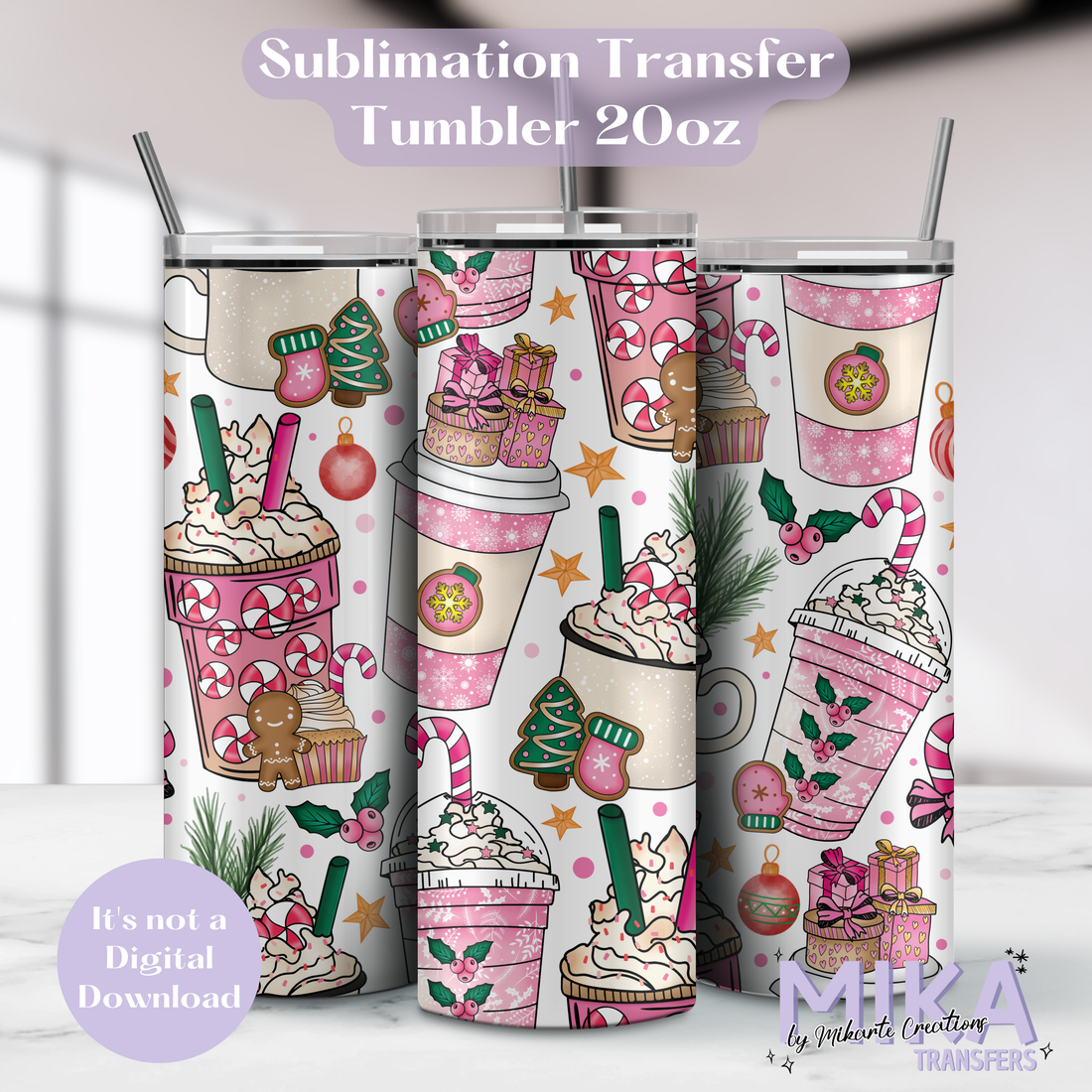 Christmas Pink Drinks | Tumbler Sublimation Transfer