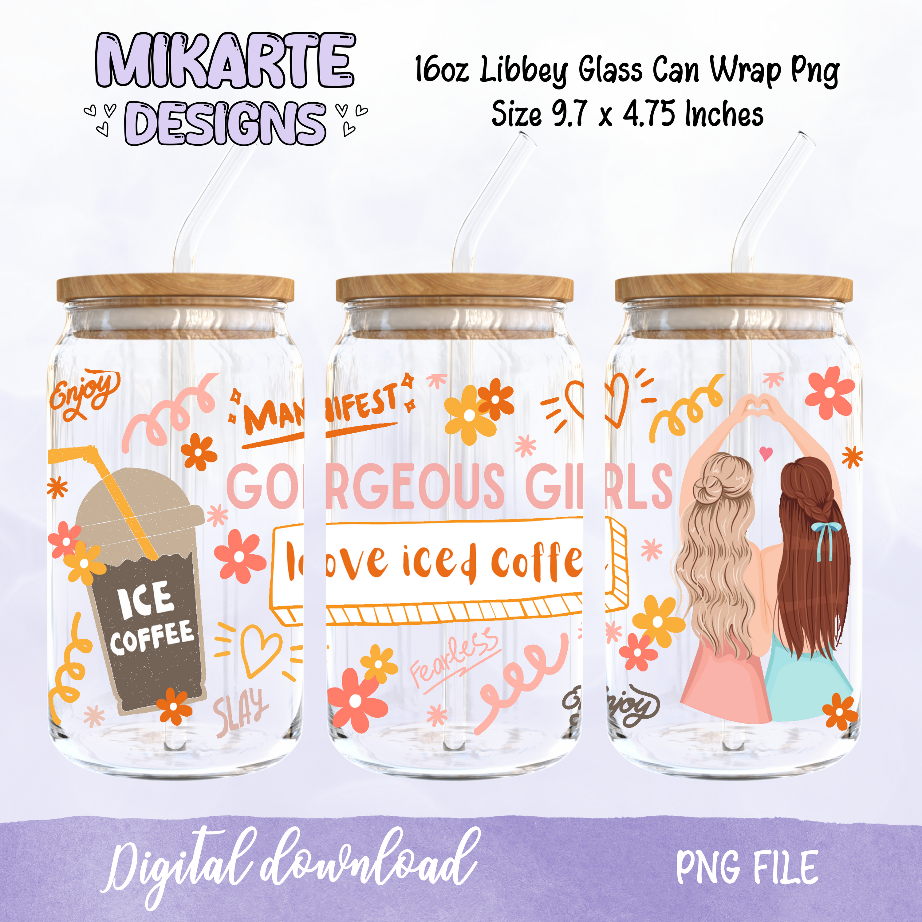 Chica Preciosa | Vaso de Cristal de 16oz Diseño Digital PNG
