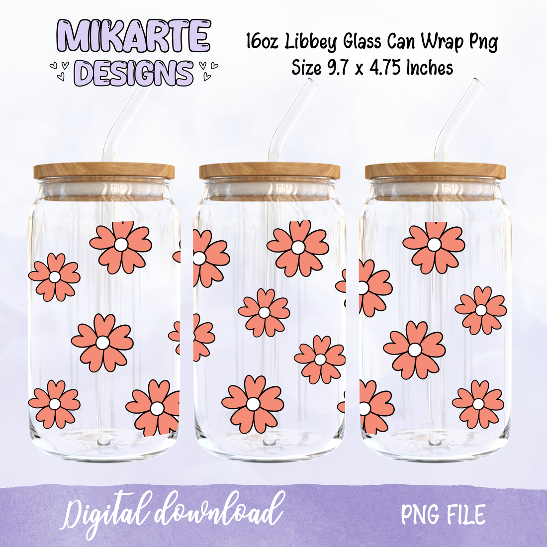 Spring Flowers | 16oz Glass Can PNG Digital Design