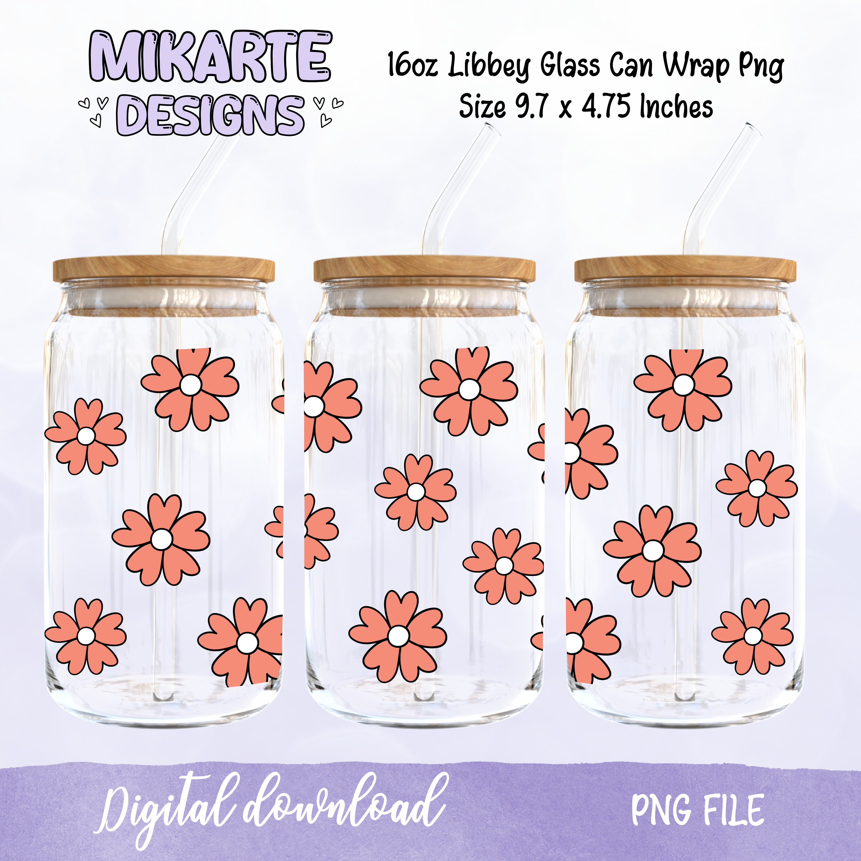 Flores de Primavera | Diseño Digital PNG para Vaso de Vidrio de 16oz