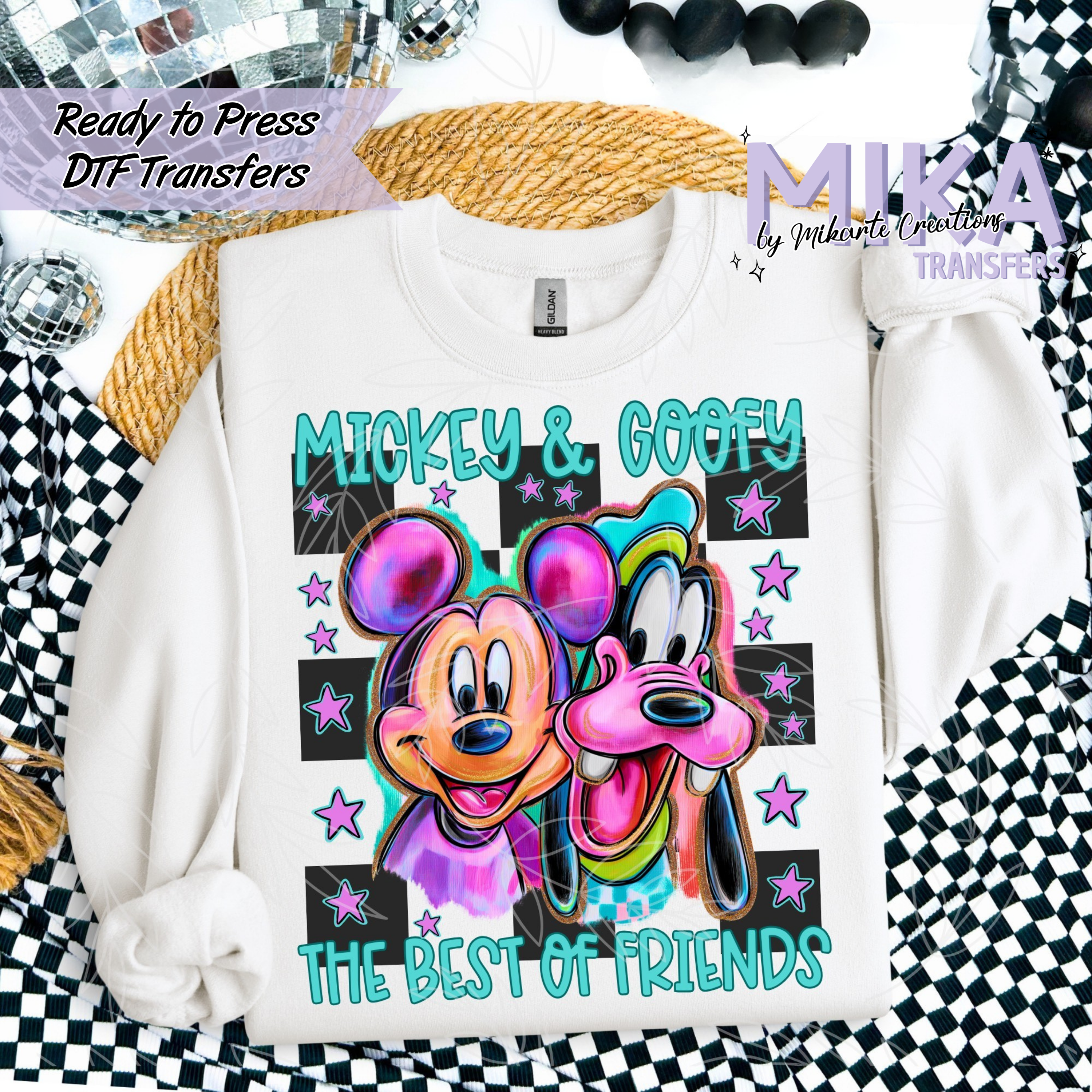 Bright Vintage Mick &amp; Goofy Best Friends | DTF transfers