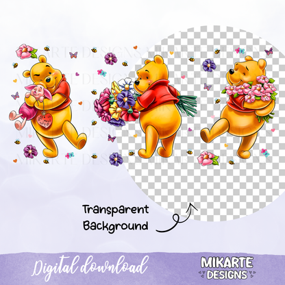 Spring Bear flower | 16oz Glass Can PNG Digital Design