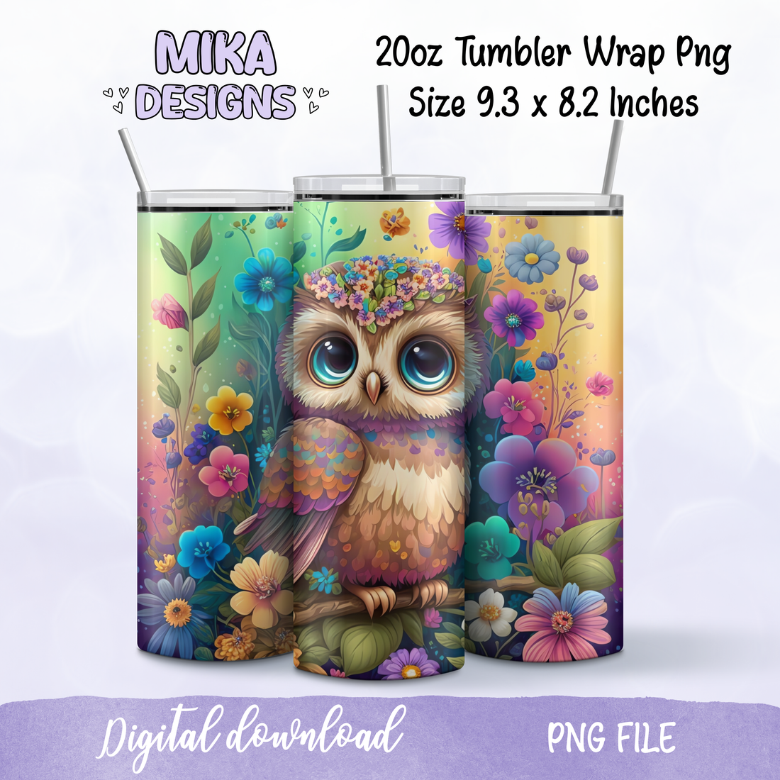 Owl Flowers | Tumbler PNG Digital Design