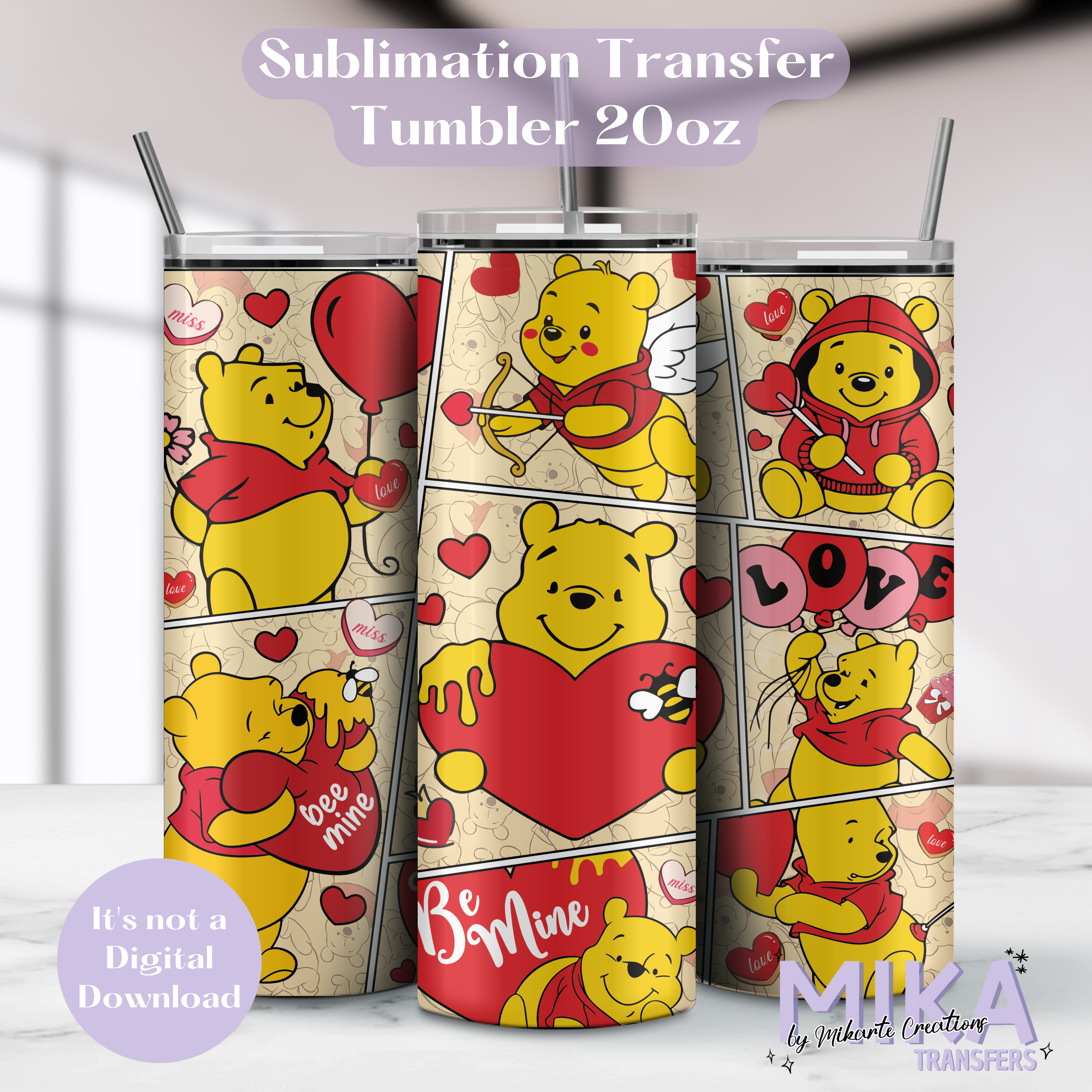 Valentine Bear Cartoon | Tumbler Sublimation Transfer