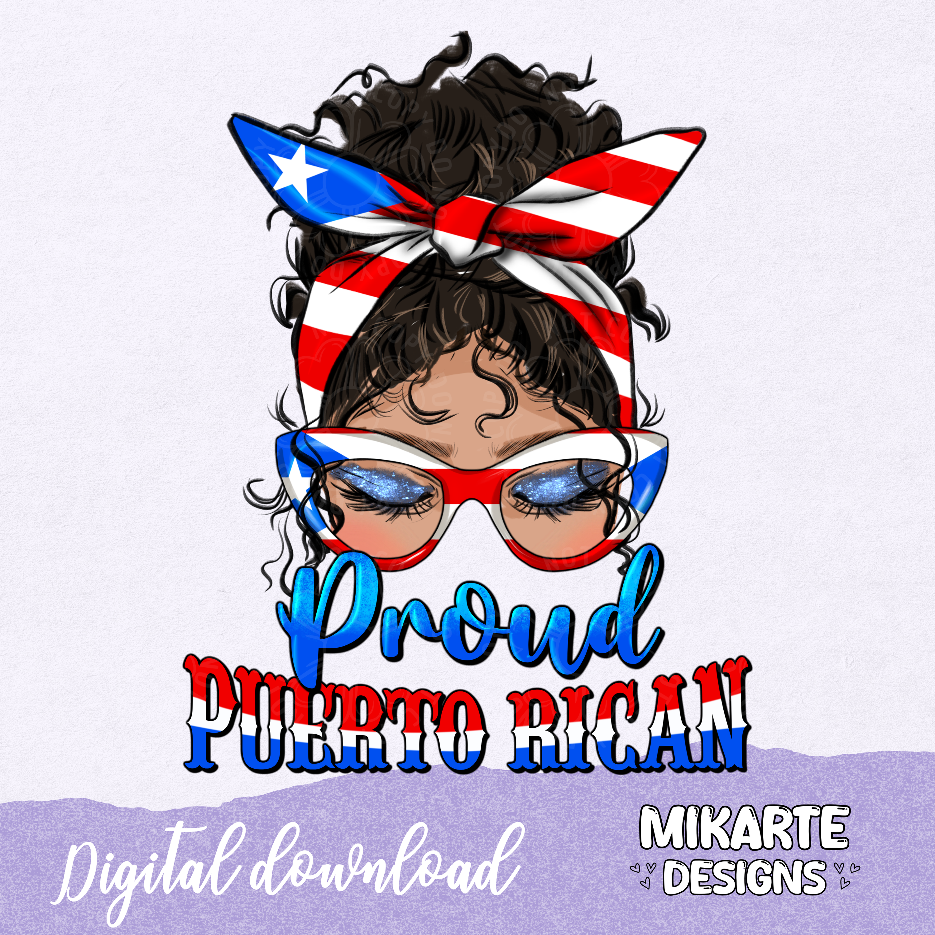 Moño Desordenado Orgullosamente Puertorriqueño | Diseño Digital PNG