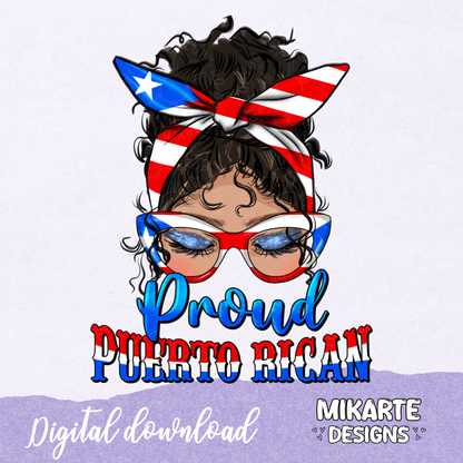 Proud Puerto Rican Messy Bun | PNG Digital Design