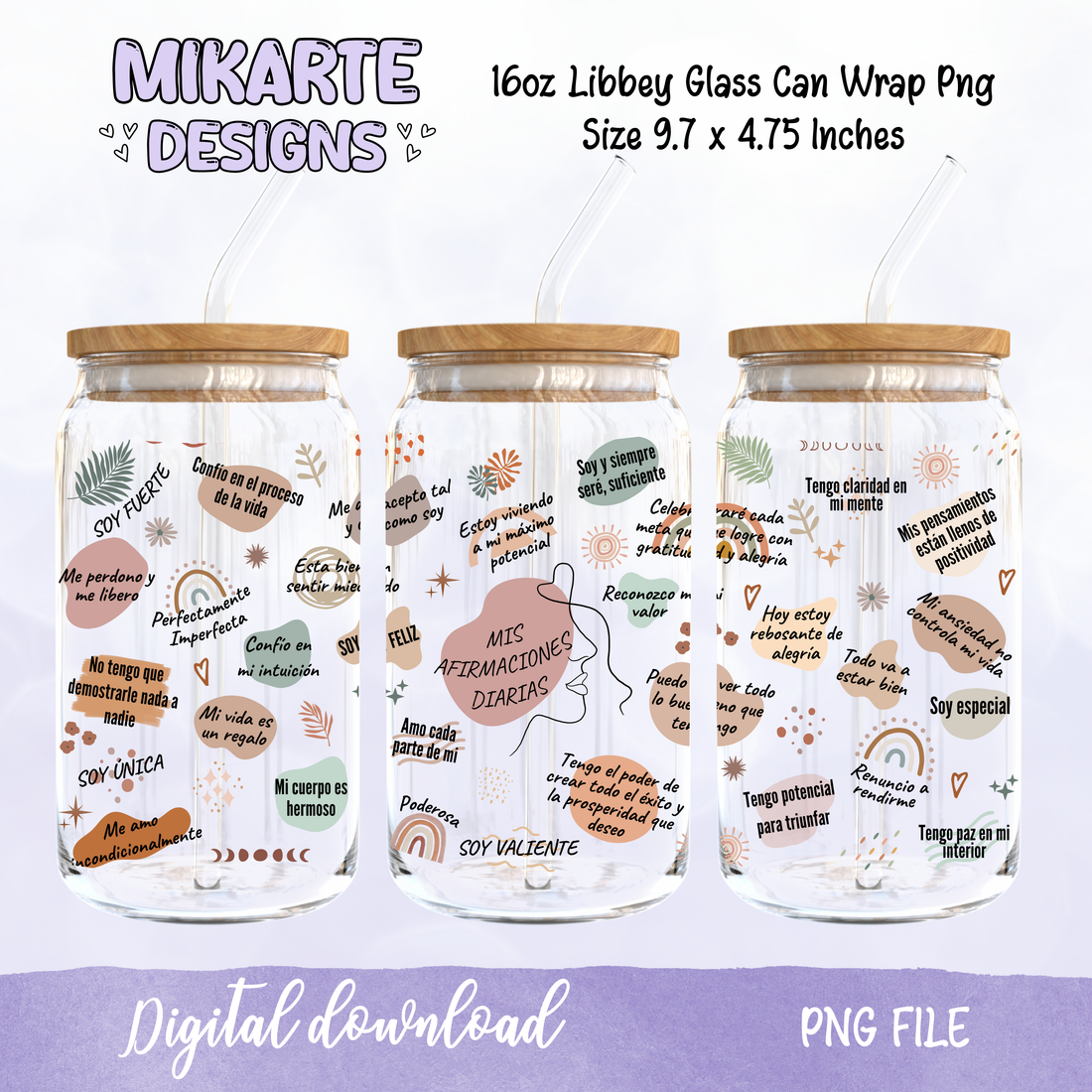 Afirmaciones | 16oz Glass Can PNG Digital Design