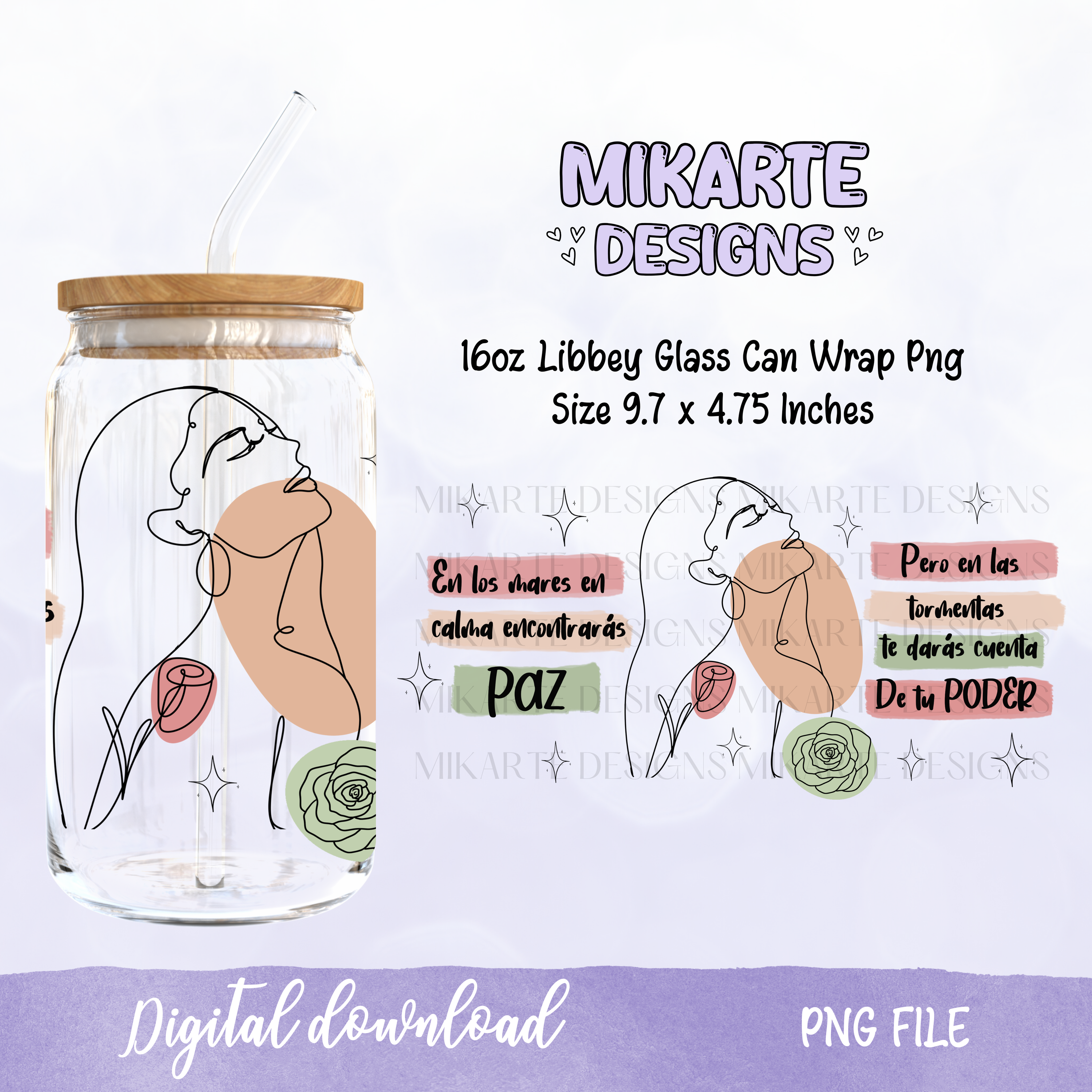 Tu Poder | Diseño digital PNG de vaso de vidrio de 16oz