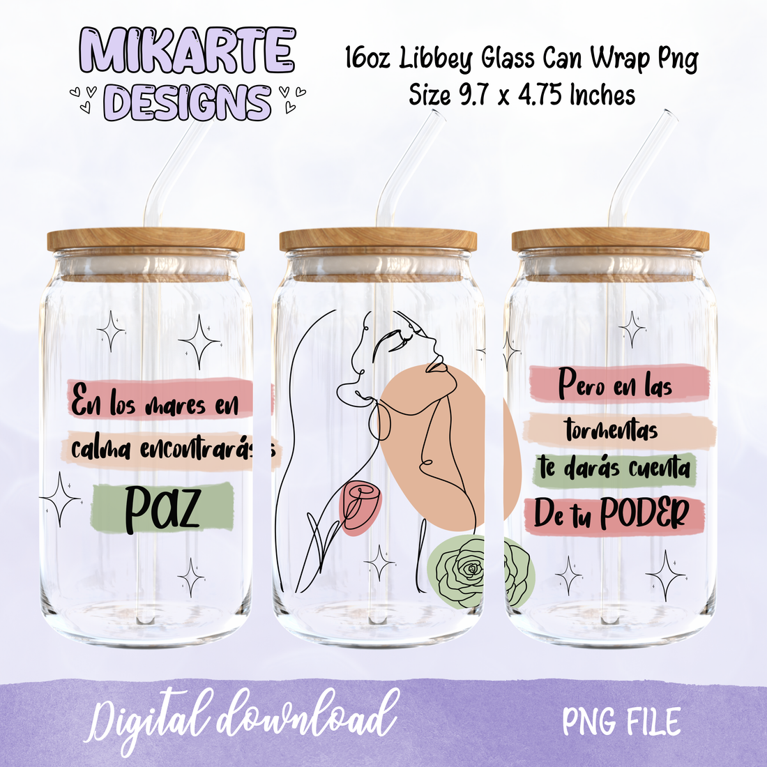 Tu Poder | 16oz Glass Can PNG Digital Design