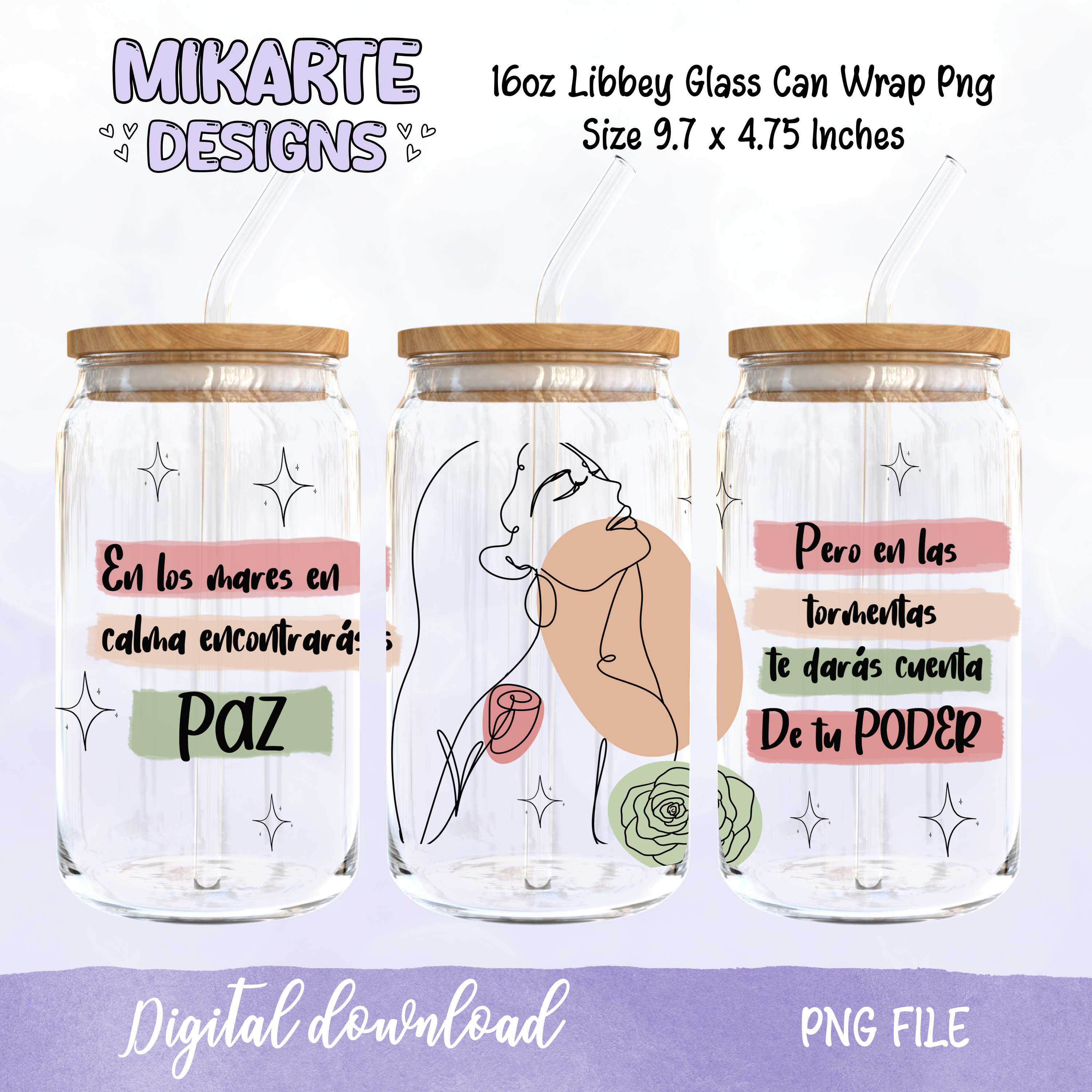 Tu Poder | Diseño digital PNG de vaso de vidrio de 16oz