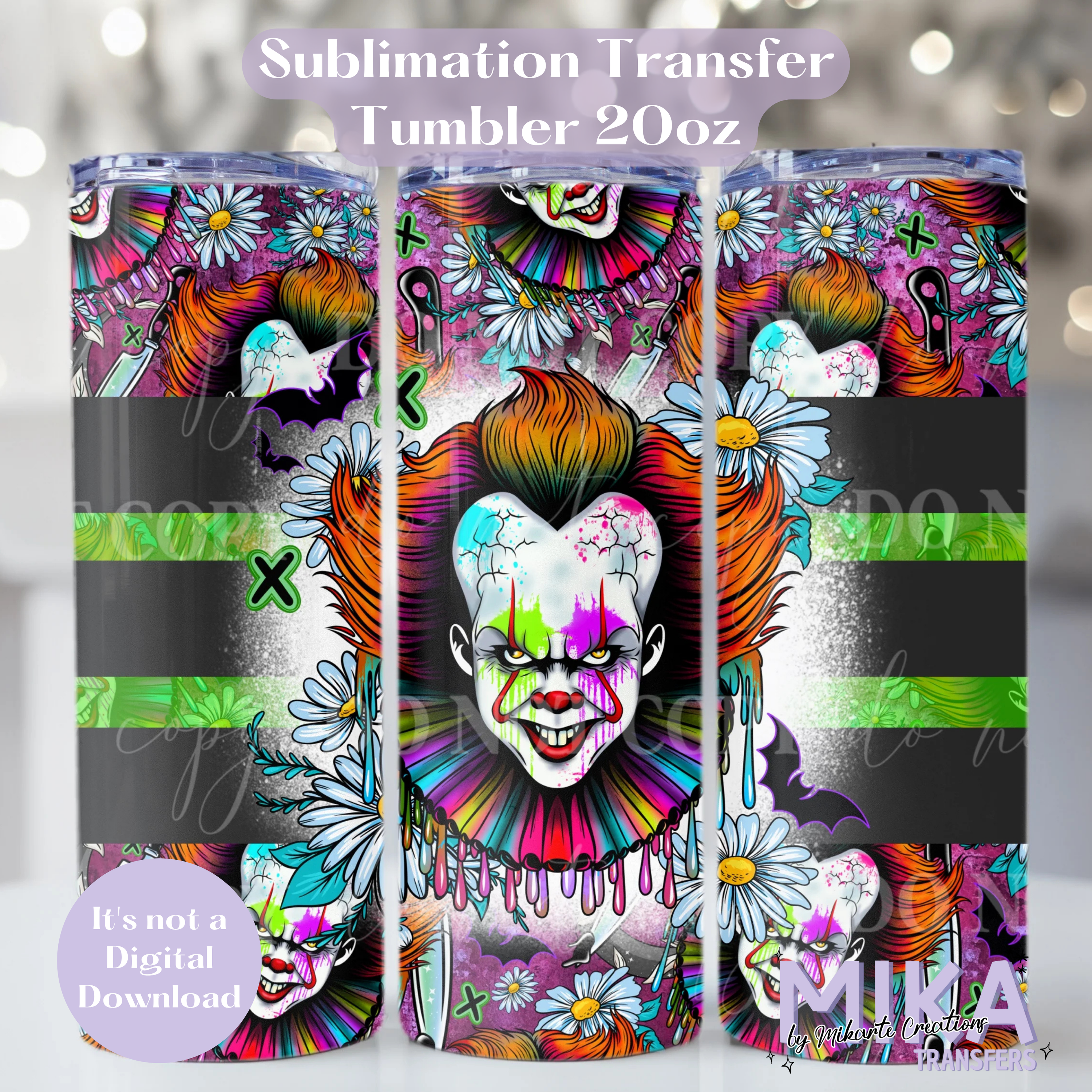Pennywise floral de terror | Transferencia por sublimación para vaso