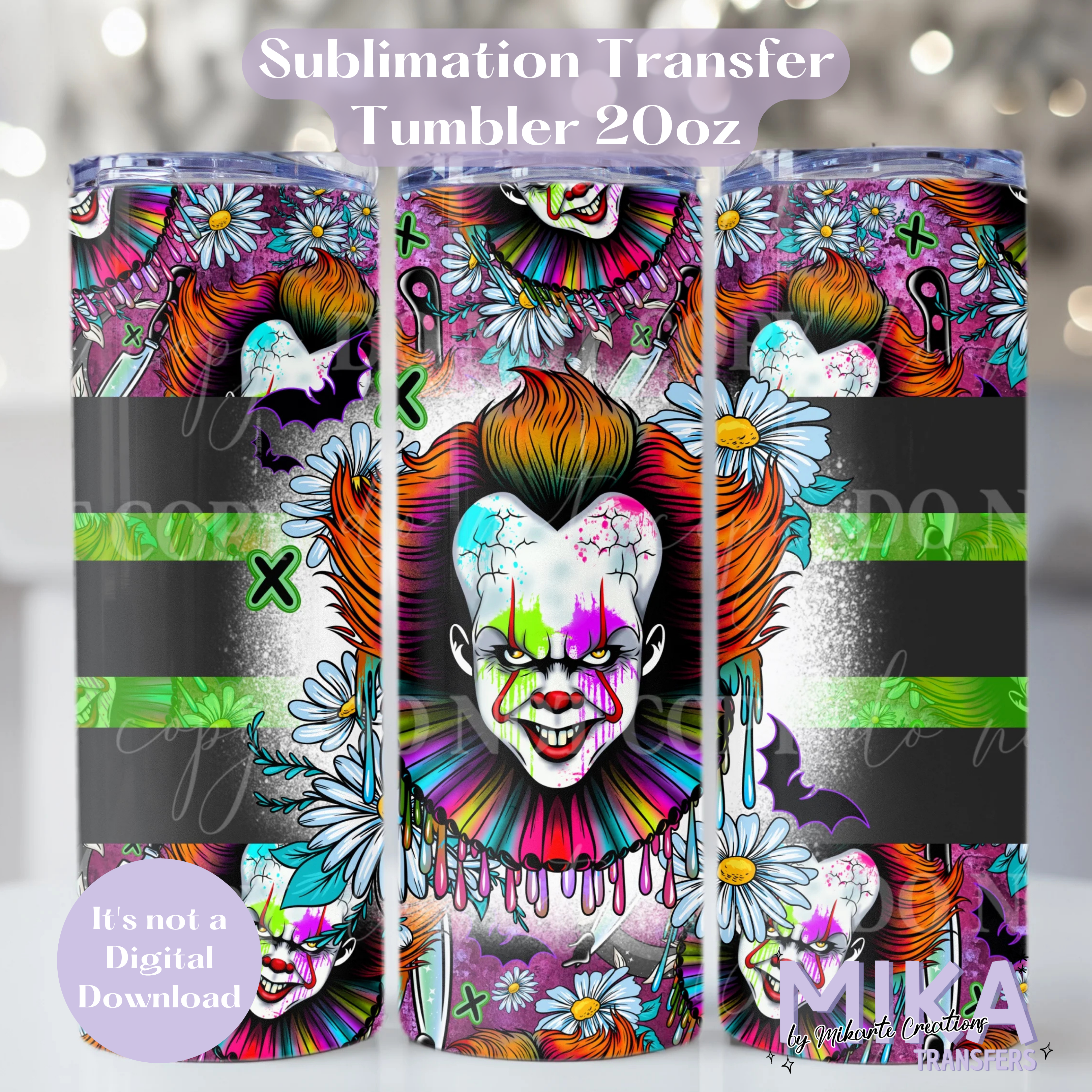 Horror Floral Pennywise | Tumbler Sublimation Transfer