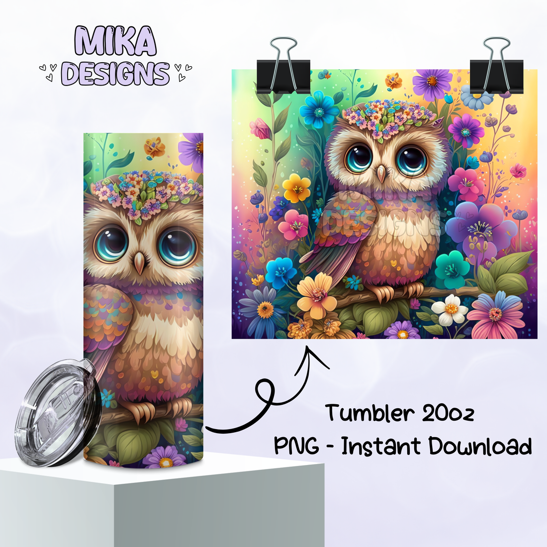 Owl Flowers | Tumbler PNG Digital Design