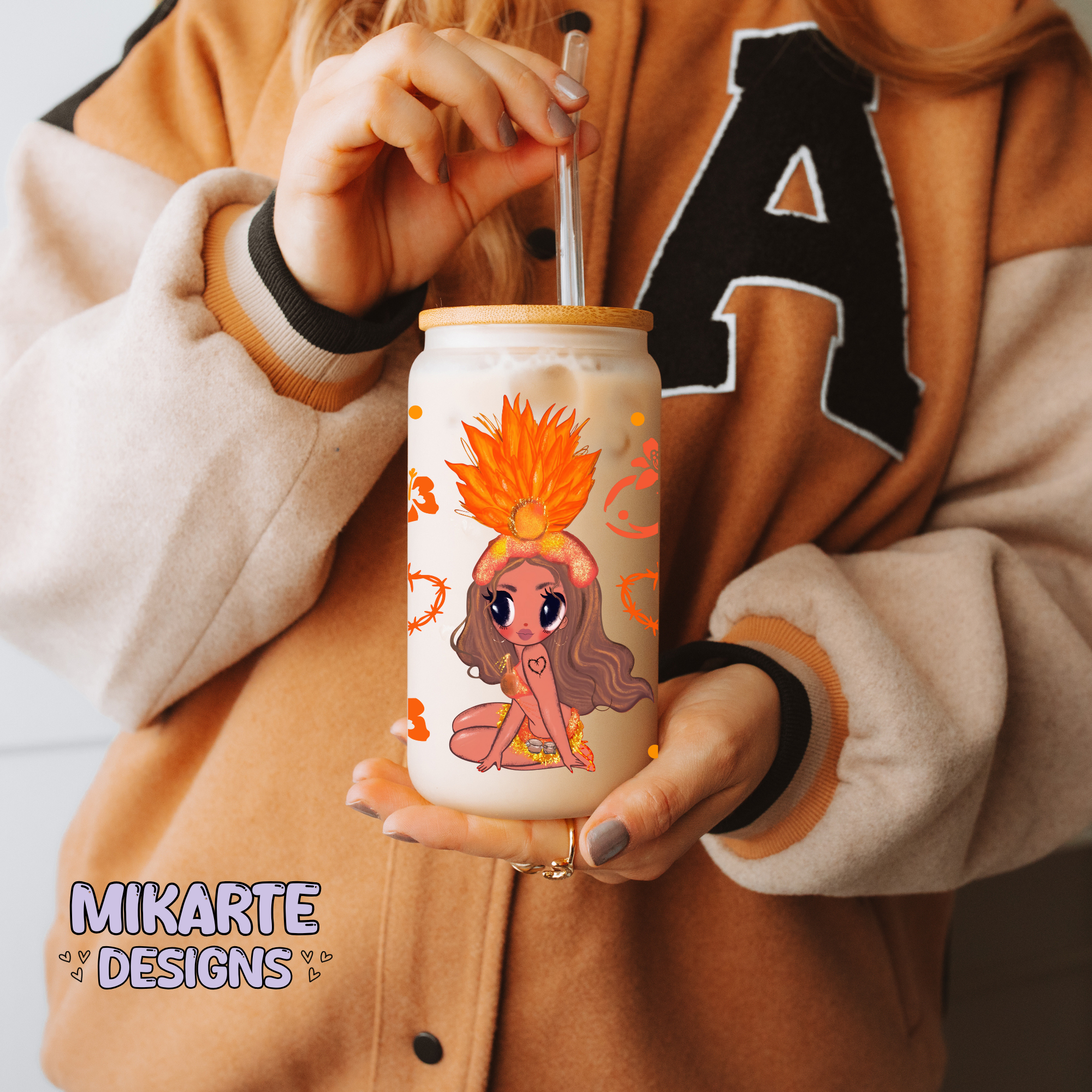 Karol G Tropicoqueta | Diseño Digital PNG de Vaso de Vidrio de 16oz