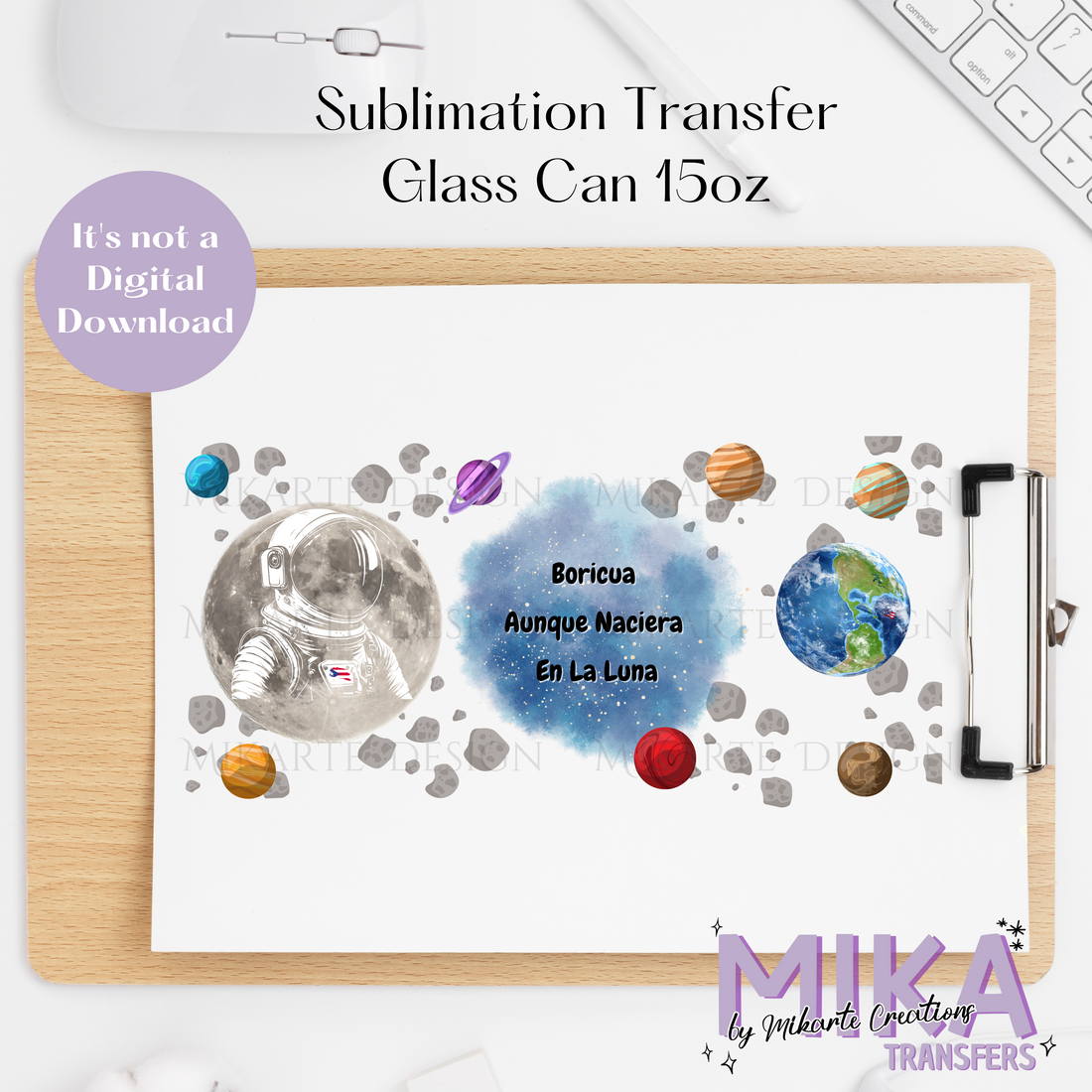 Boricua aunque naciera en la Luna | Glass Can Sublimation Transfer