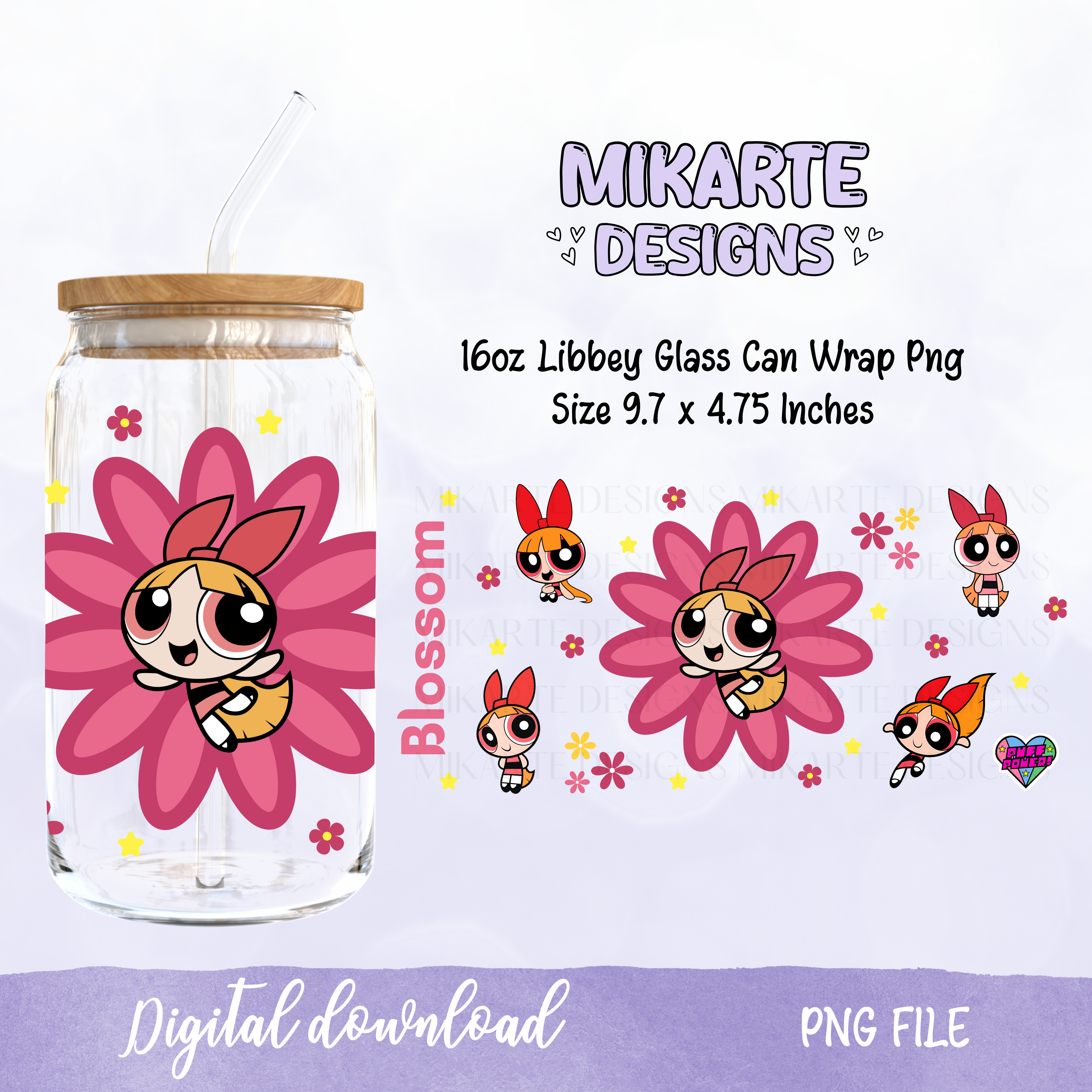 Chica Súper Poder Rosa | Diseño Digital PNG Vaso de Vidrio de 16oz