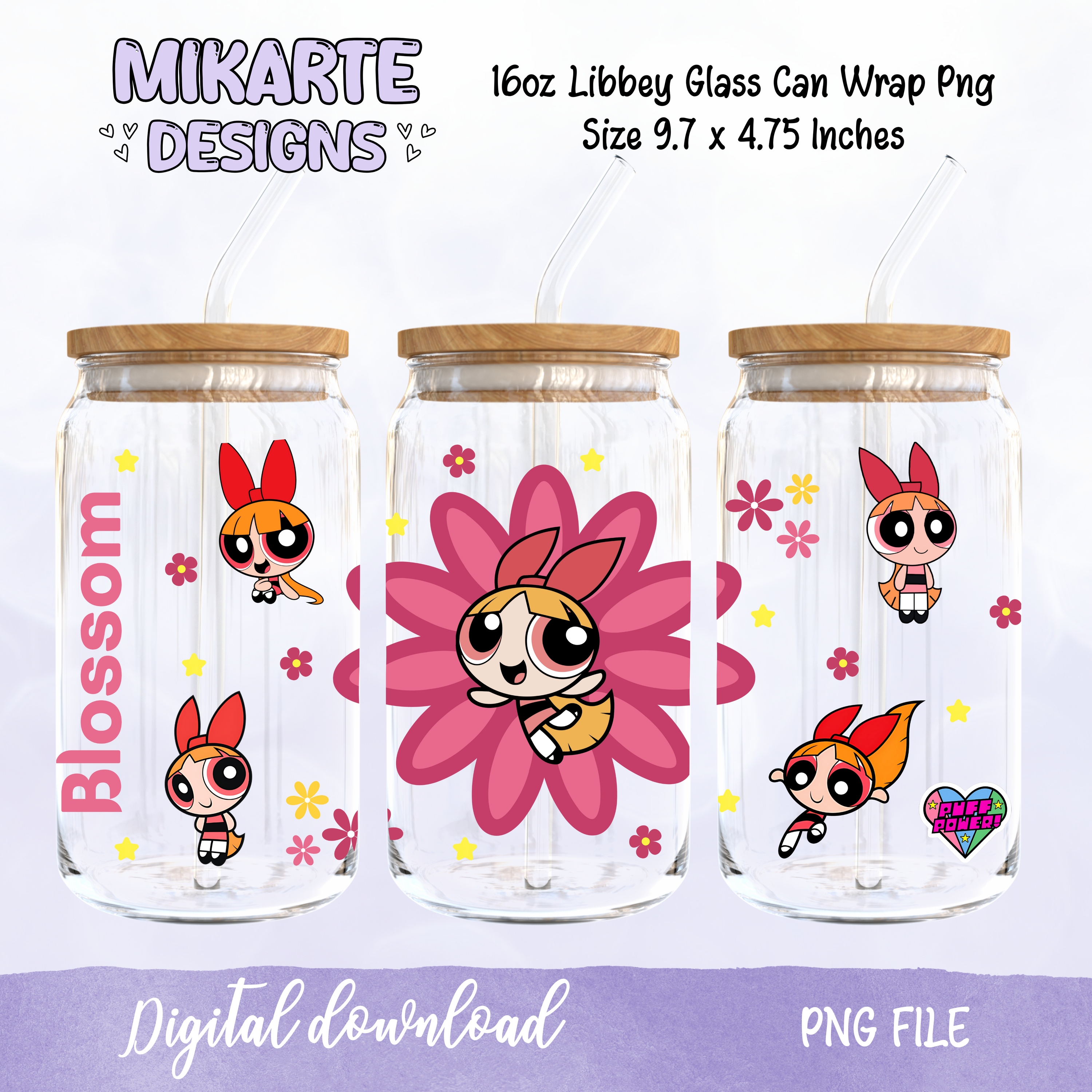 Chica Súper Poder Rosa | Diseño Digital PNG Vaso de Vidrio de 16oz