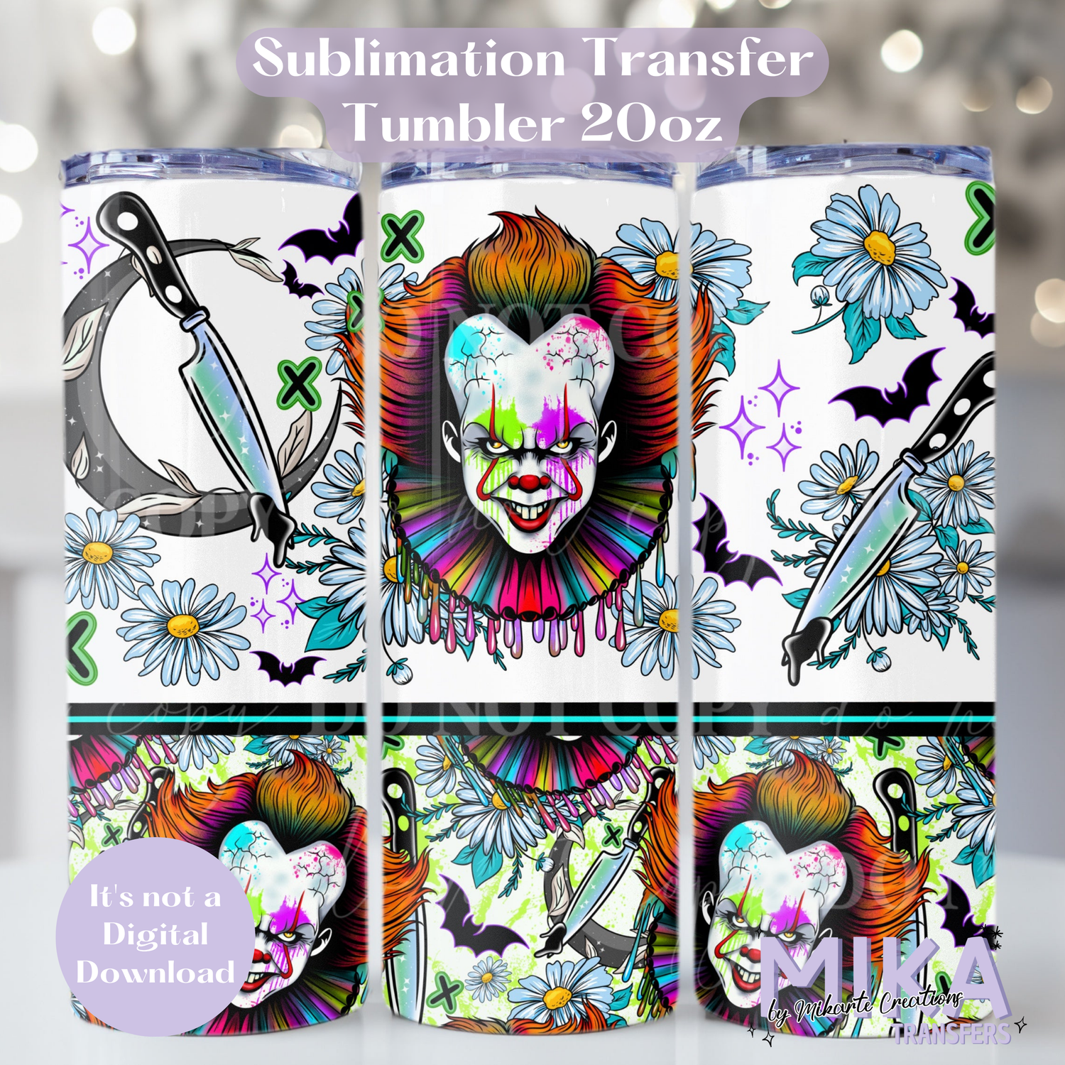 Horror Floral Pennywise | Tumbler Sublimation Transfer