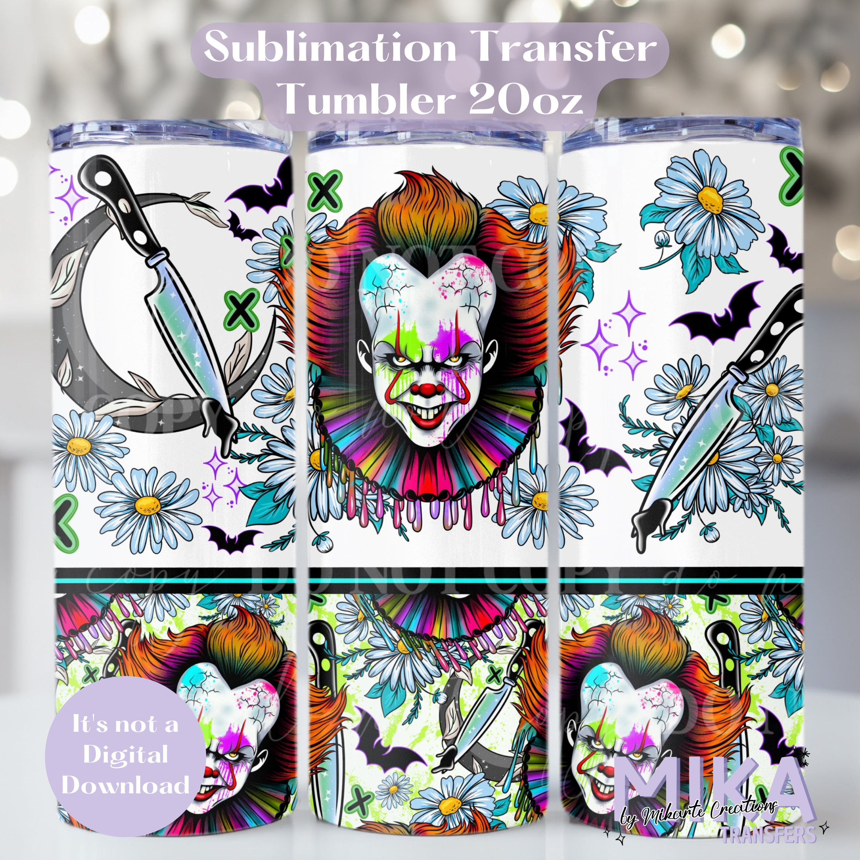 Pennywise floral de terror | Transferencia de sublimación para vaso