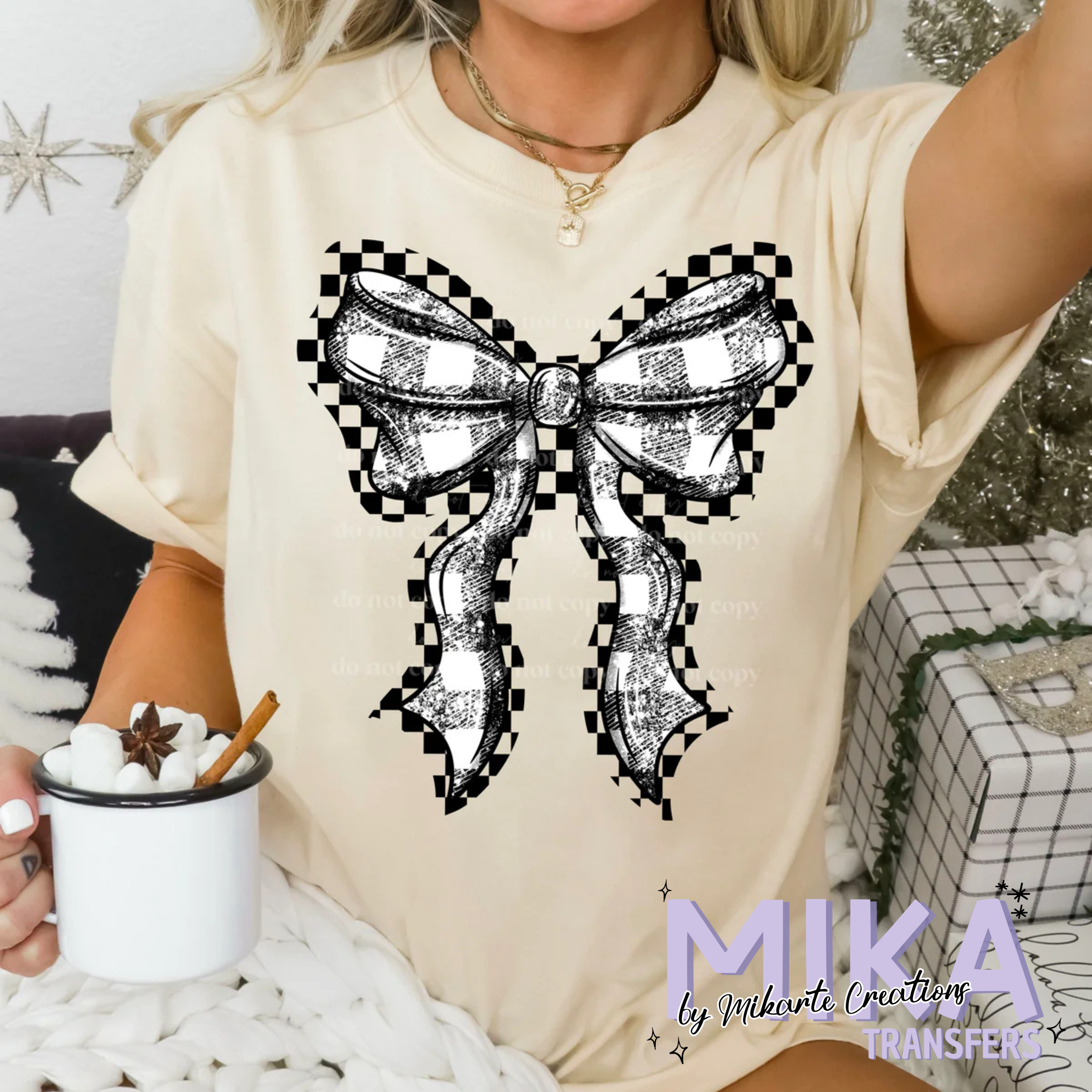 Black Plaid Bow | DTF Transfer