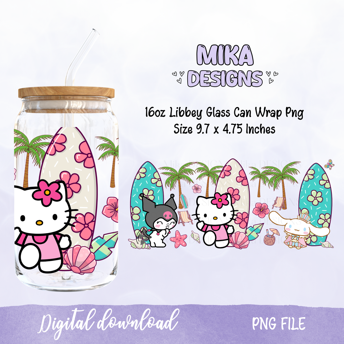 Kat Summer | 16oz Glass Can PNG Digital Design
