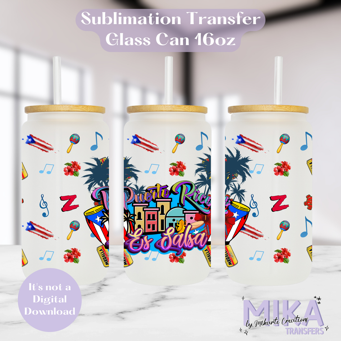 Puerto Rico es Salsa - Glass Can Sublimation Transfer
