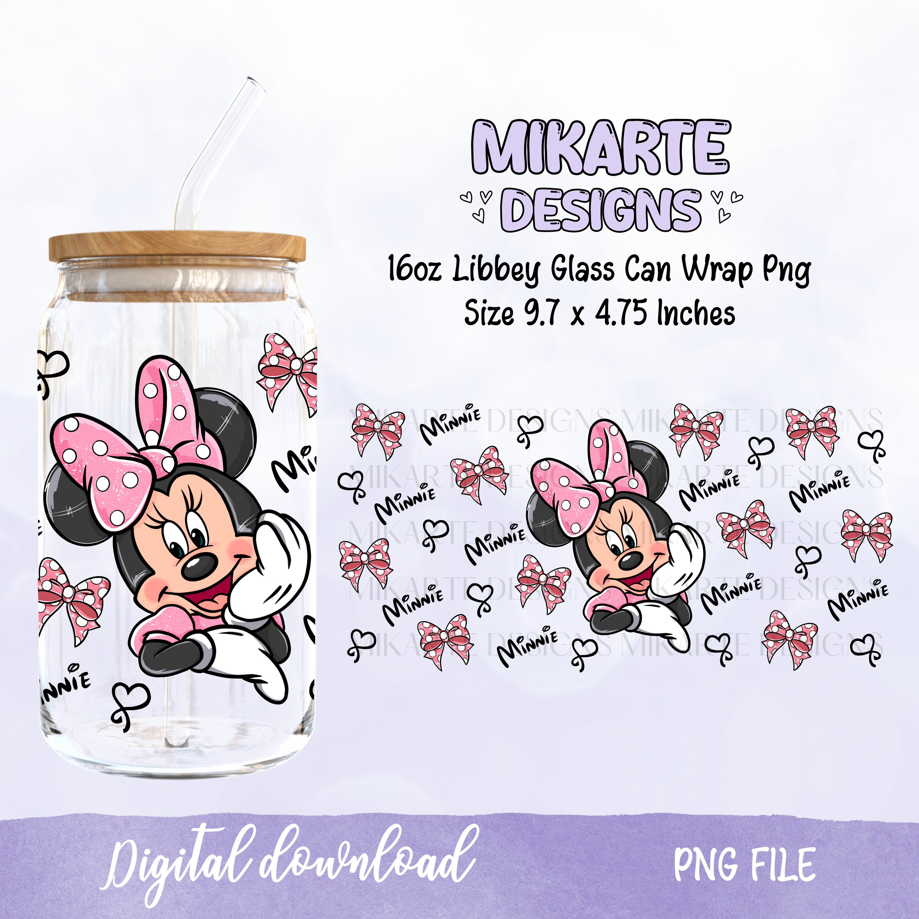Niña Ratón | Diseño Digital PNG de Vaso de Vidrio de 16oz