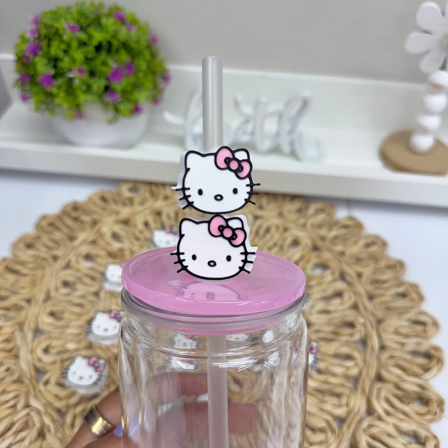 Pink Kat 3D Straw Topper