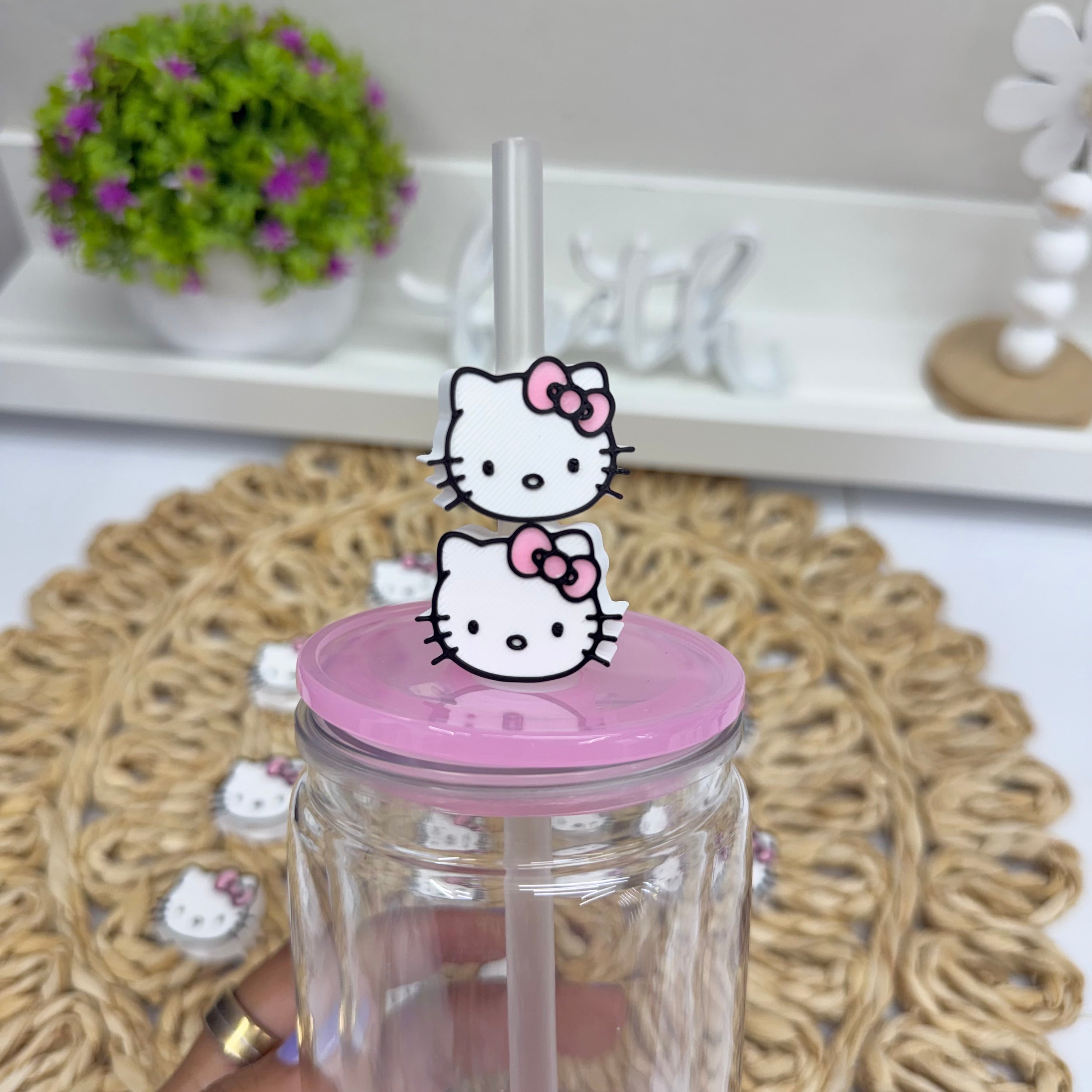 Pink Kat 3D Straw Topper