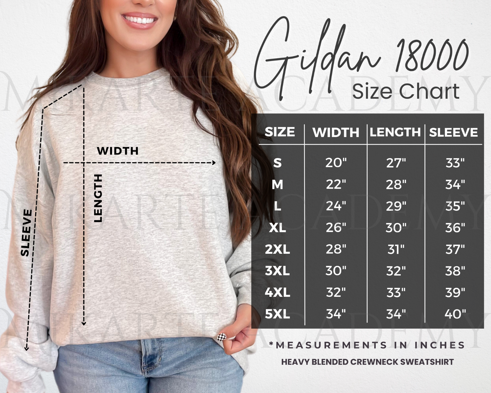 Gildan 18000 Unisex Sweatshirt  Size Chart