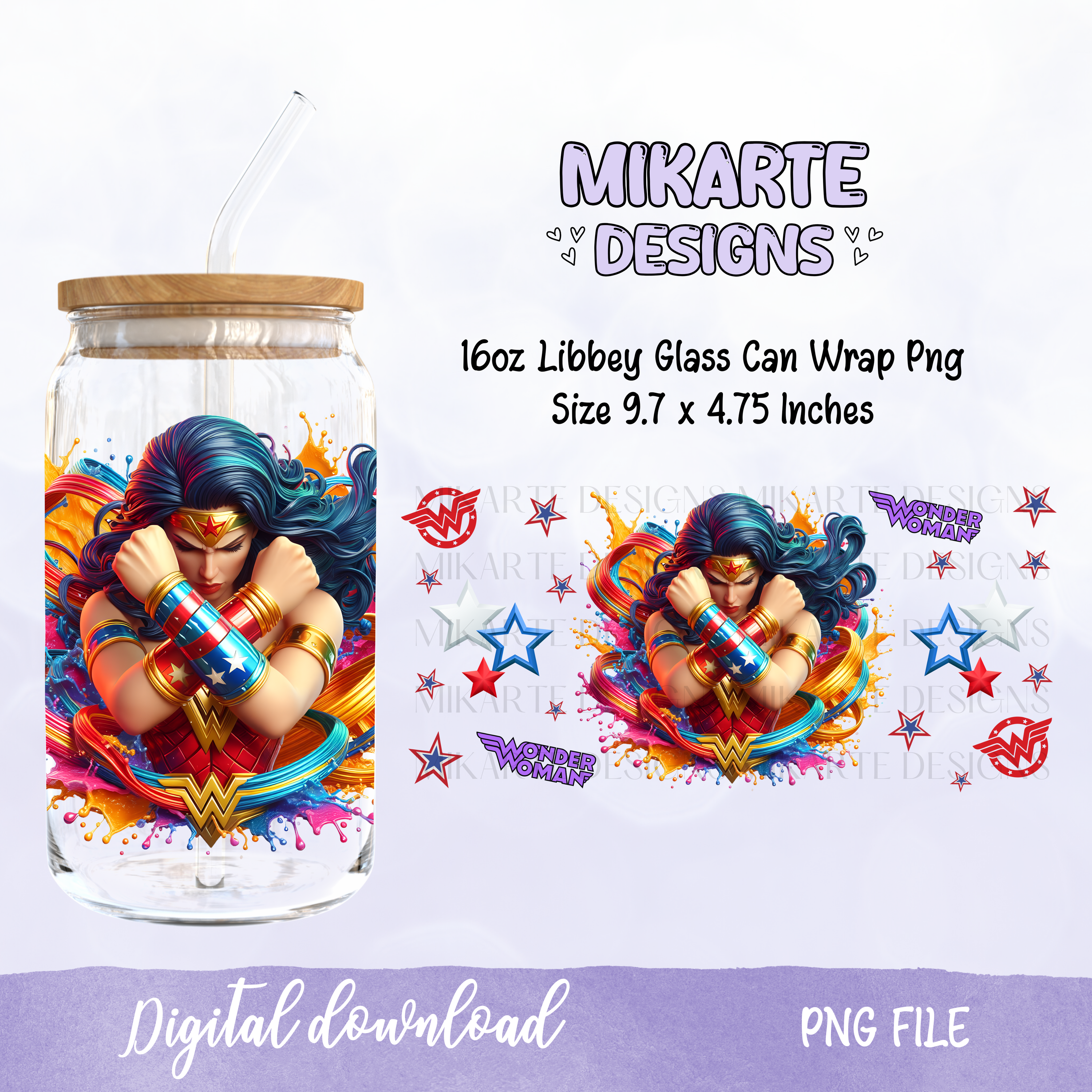 W.W | Diseño Digital PNG de Vaso de Cristal de 16oz