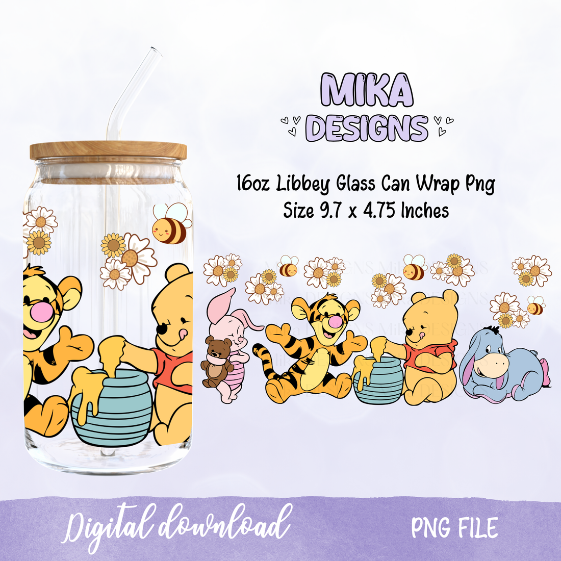 Baby Bear and Friends | 16oz Glass Can PNG Digital Design
