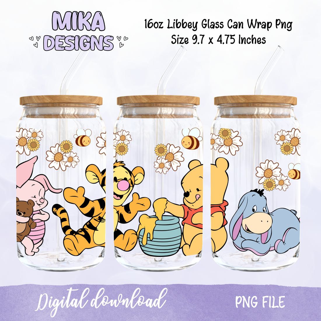 Baby Bear and Friends | 16oz Glass Can PNG Digital Design