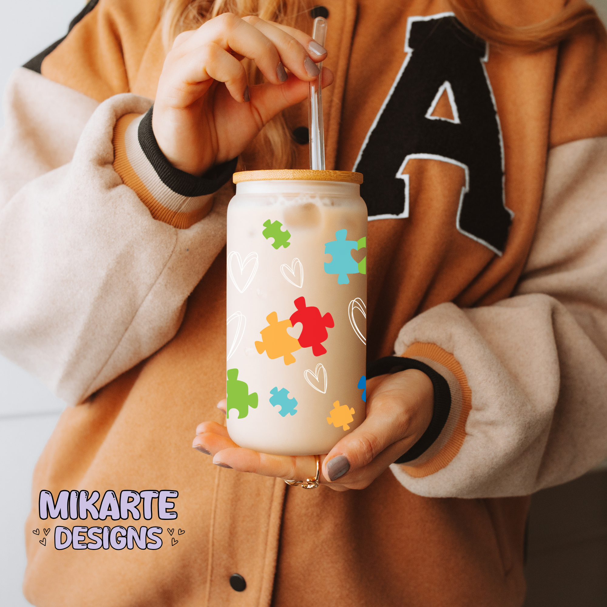 Autismo | Diseño digital PNG de vaso de vidrio de 16oz