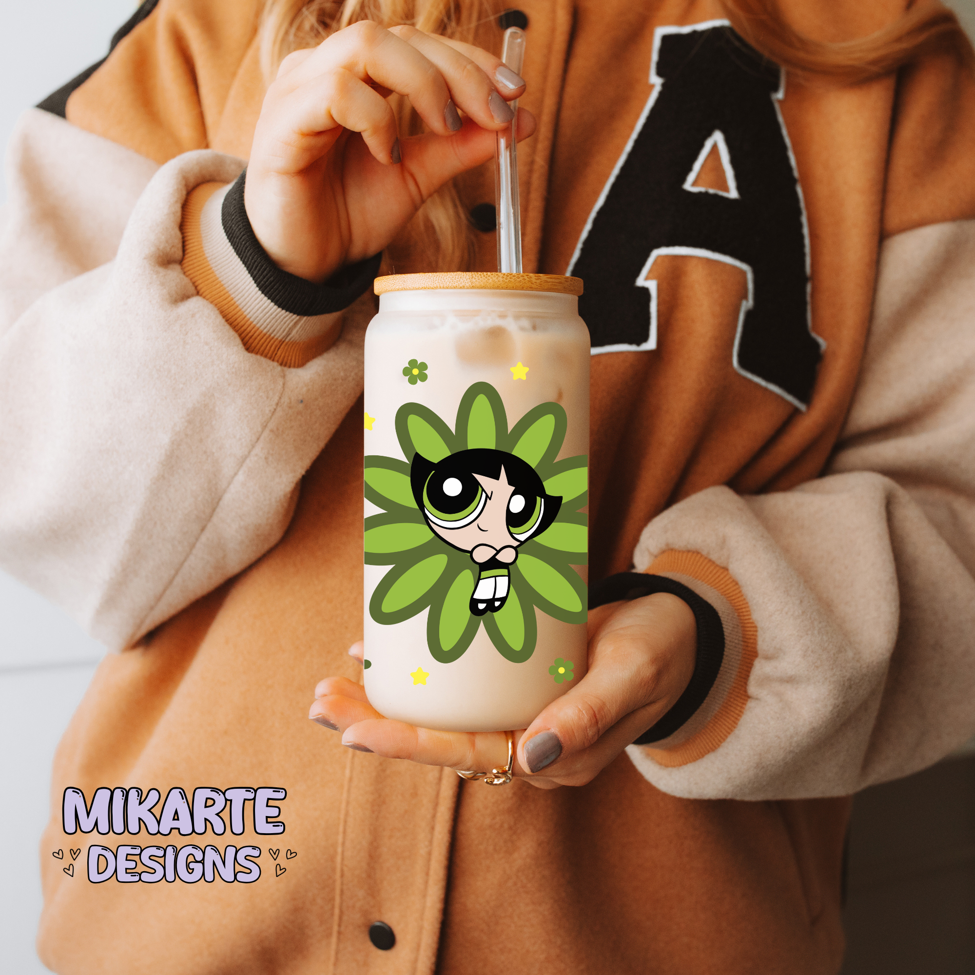Chica Súper Poderosa Verde | Diseño digital PNG de lata de vidrio de 16 oz
