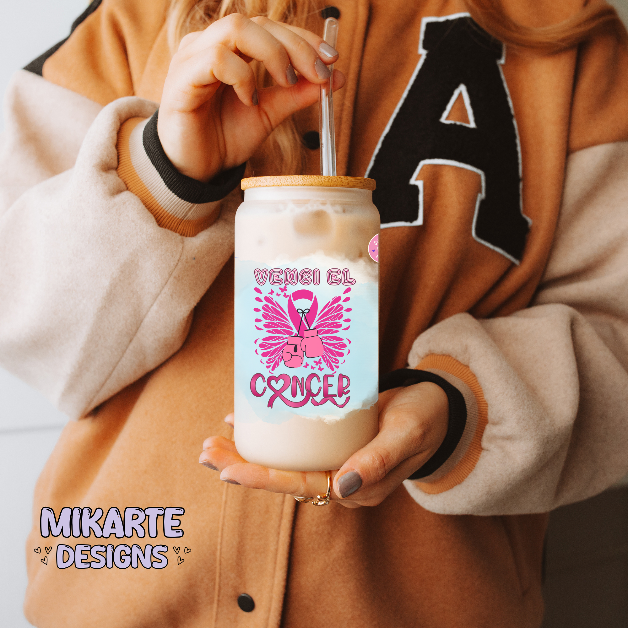 Vencí el Cáncer | Diseño Digital PNG para Vaso de Vidrio de 16oz