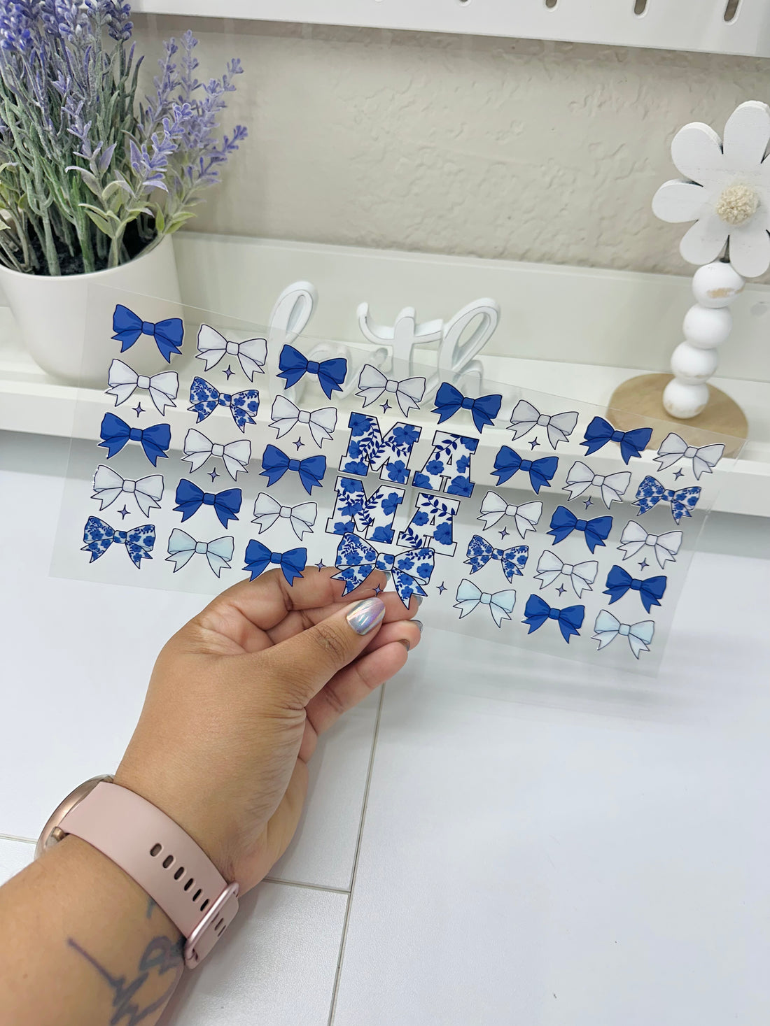 Mama Blue Bows | UV DTF